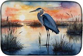 Caroline's Treasures Blue Heron Setting Sun Dish Drying Mat Absorbent Dish Drying Mat Pad for Kitchen Counter Dish Drainer Mat for Countertop, 14 x 21", Multicolor