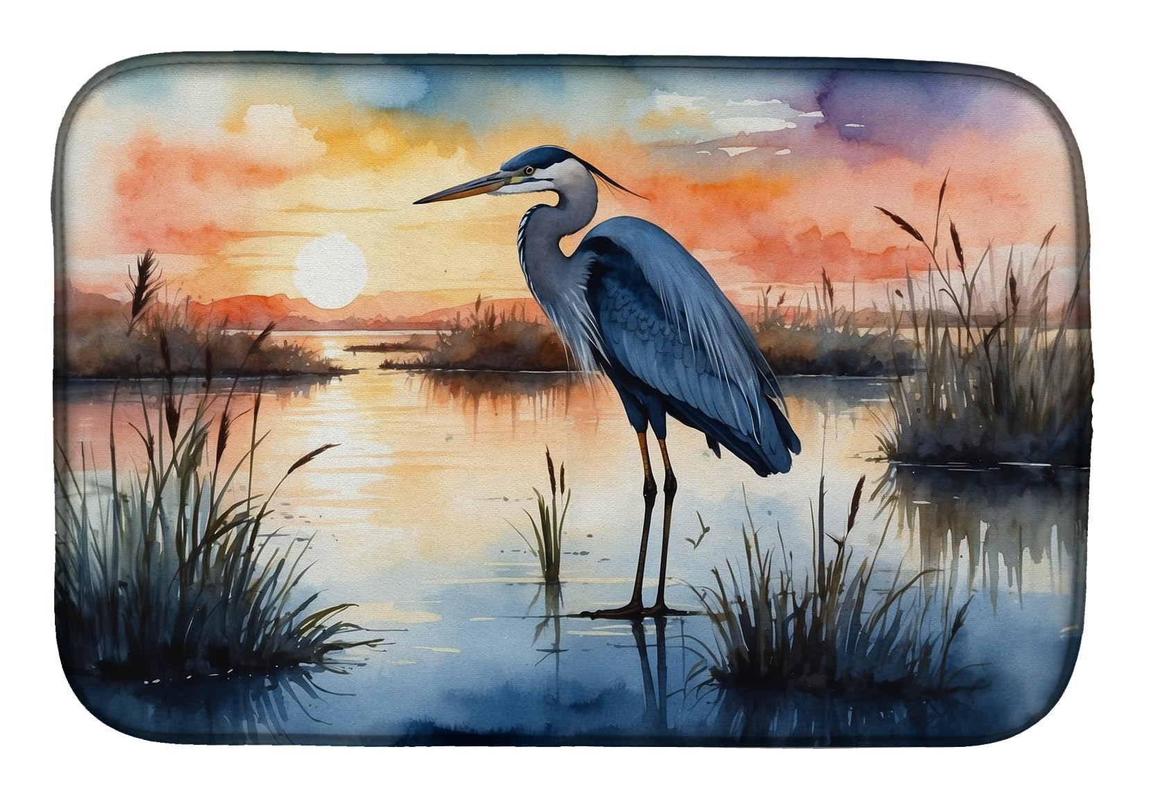 Caroline's Treasures Blue Heron Setting Sun Dish Drying Mat Absorbent Dish Drying Mat Pad for Kitchen Counter Dish Drainer Mat for Countertop, 14 x 21