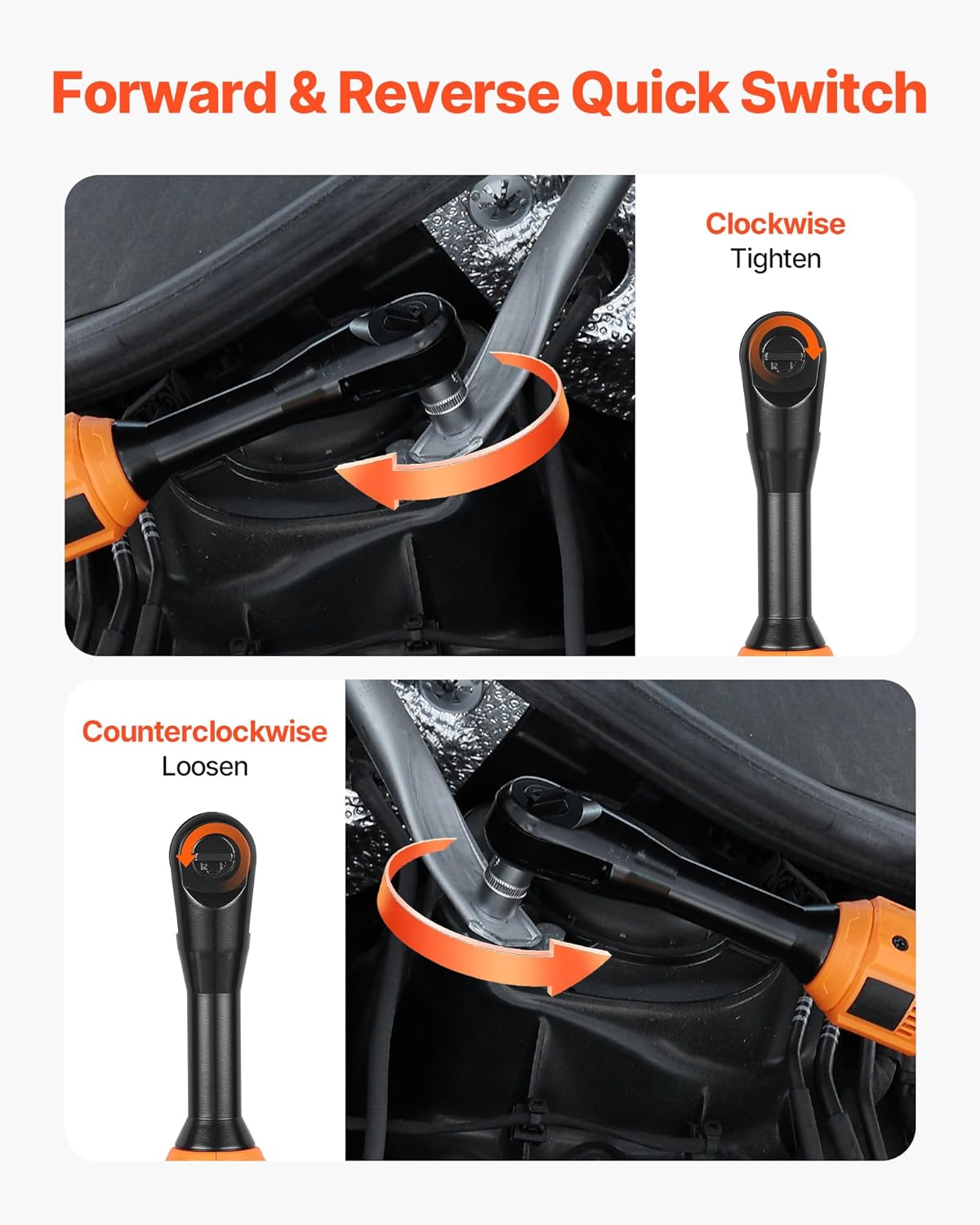 VEVOR Cordless Ratchet Wrench, 3/8 inch Drive, 230 RPM, up to 66 ft-lbs of Torque, Battery Powered Electric Ratchet Wrench Set with Two 2.0Ah Batteries, Charger, Sockets, Adaptors and Cloth Bag
