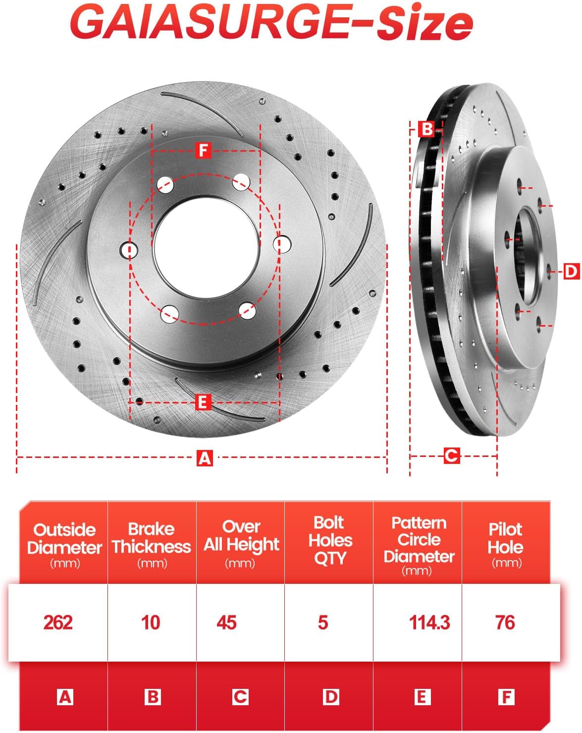 Rear Brake Kit fits for Hyundai Elantra 2011-2020 [ 262mm10.3in ] GEOMET Coated Drilled & Slotted Disc Brake Rotors and Ceramic Brakes Pads, Automotive Replacement Brake Rotors Pads
