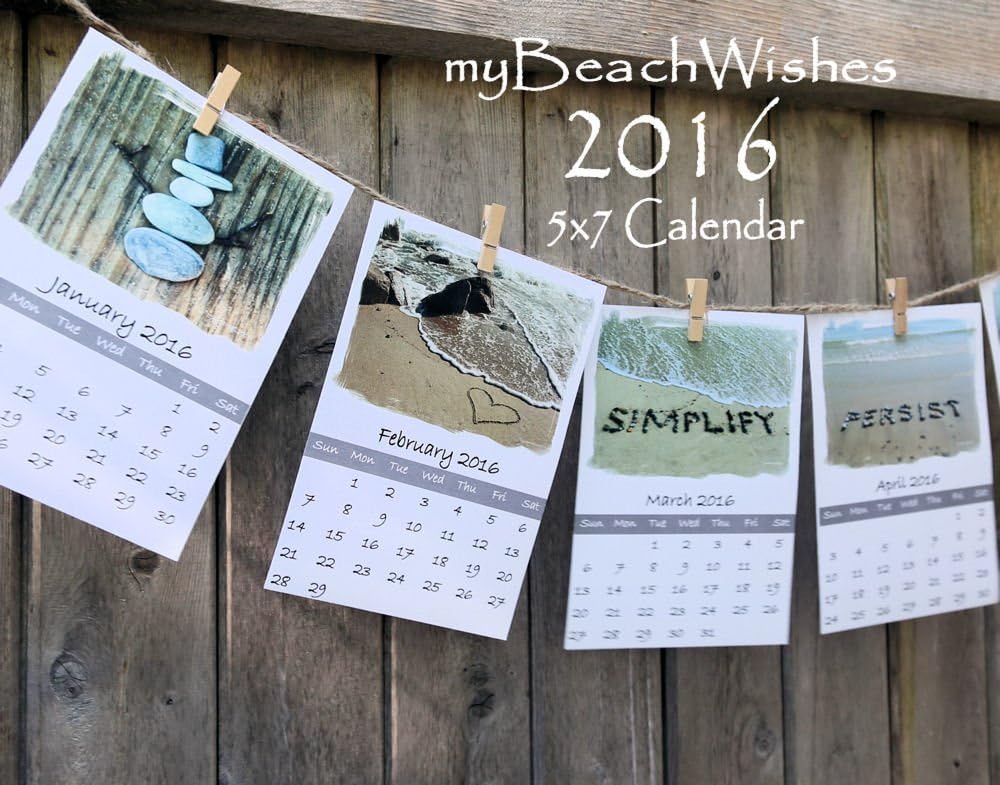 2016 Beach Theme Calendar by myBeachWishes- 5x7 loose leaf calendar