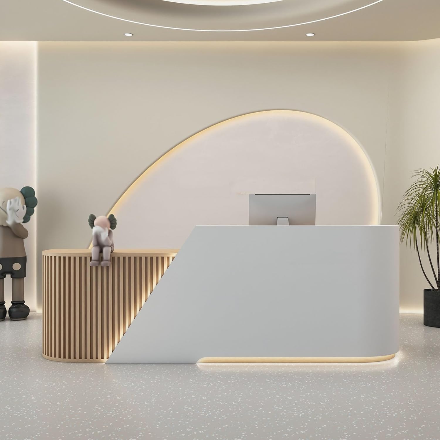 BK&MF Modern Reception Desk with Counter,Front Counter Table with Storage Reception Room Tables with Lockable Drawer Customizable Logo for Checkout, Lobby,A Left Low,59x24x39inch