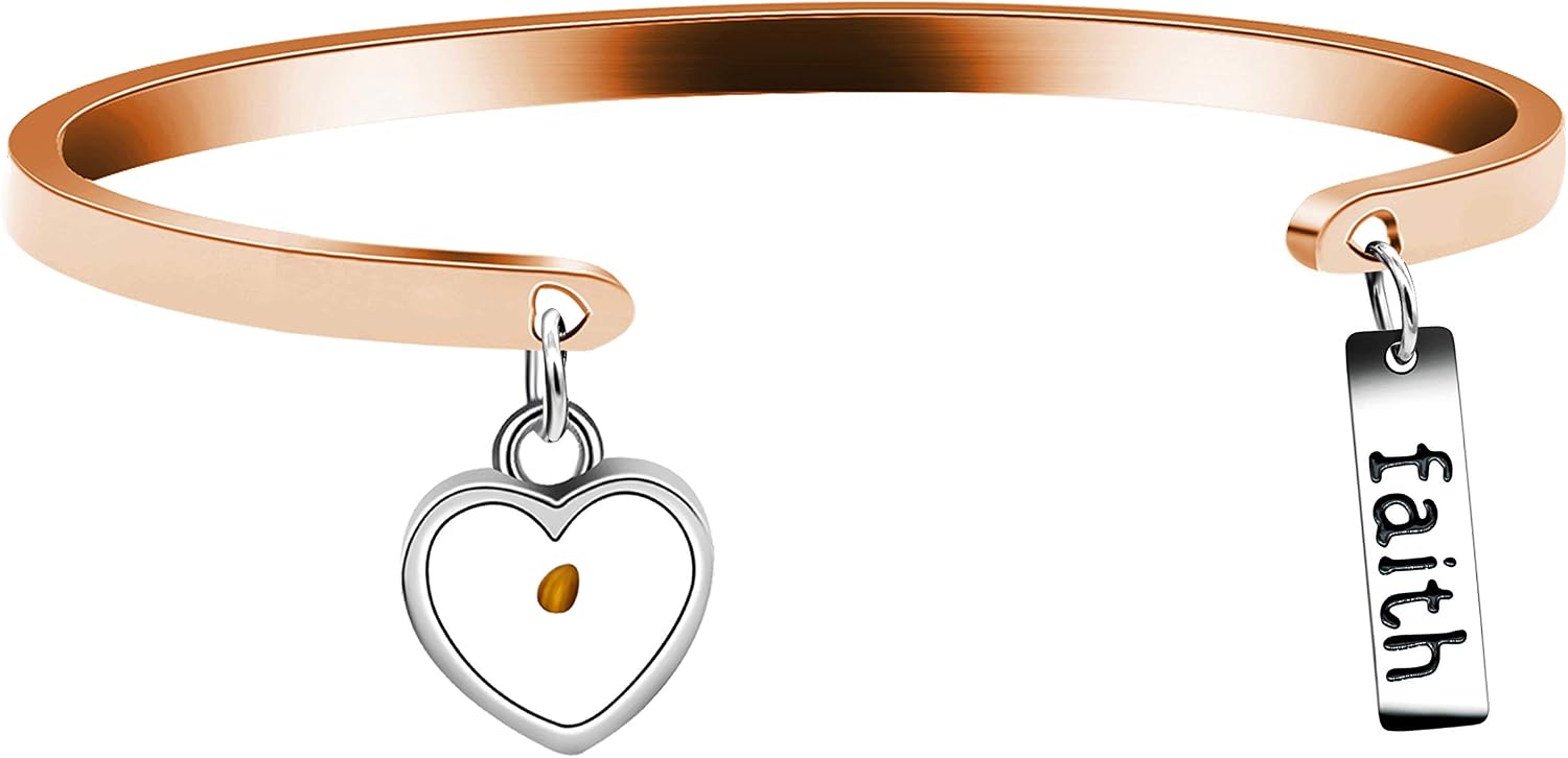 Uloveido A Piece of My Heart Lives in Heaven Bracelet,Rose Gold Plated Stainless Steel,Faith Pendant,Heart Mustard Seed Cuff Bangle Y628