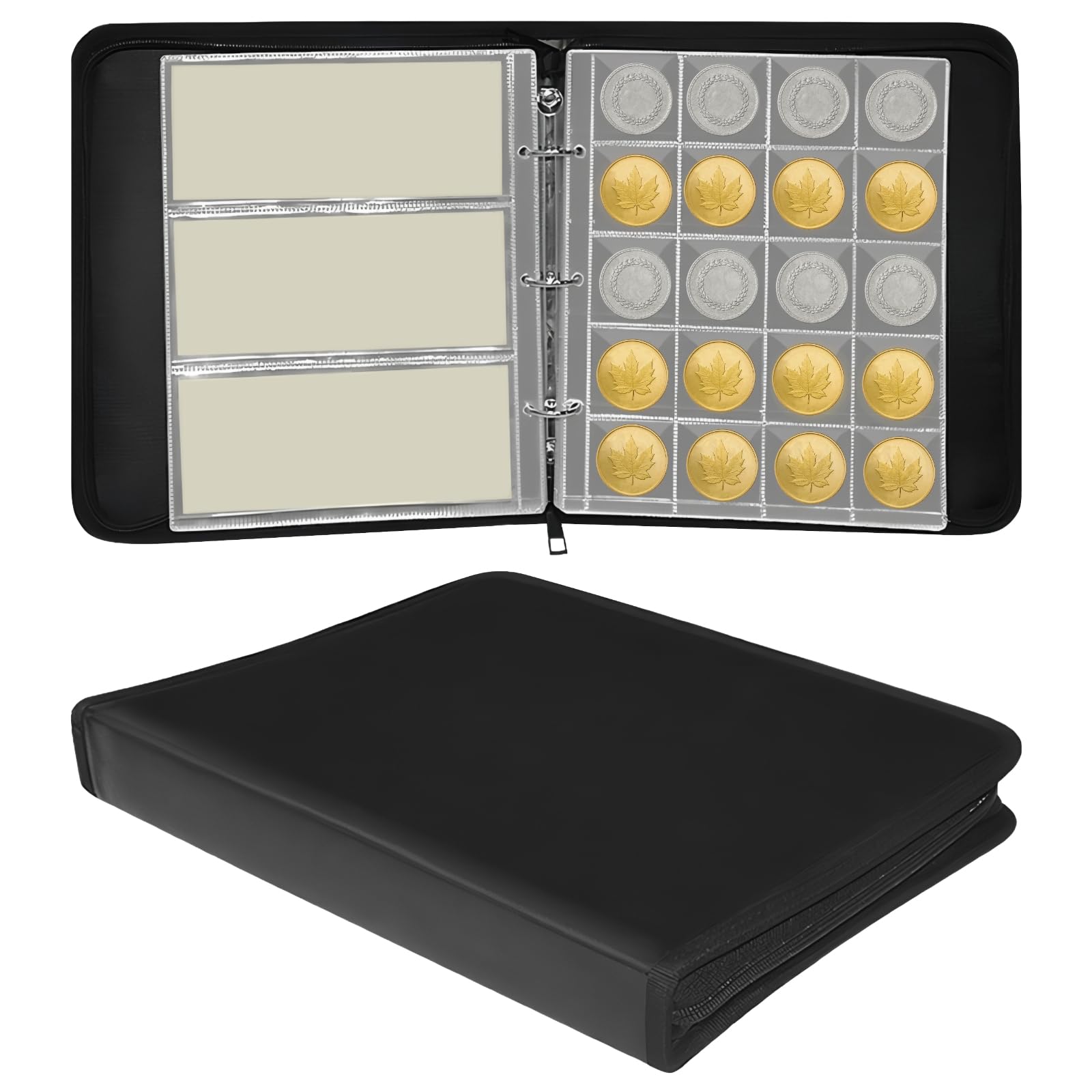 Raccoglitore per monete resistente al fuoco, può contenere 360 e 36 note, pagine in PVC per una facile visualizzazione, ideale per conservare al sicuro