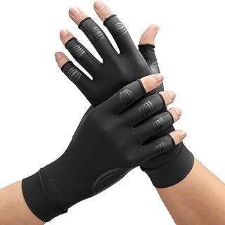 FREETOO Copper Arthritis Gloves for Carpal Tunnel Pain Relief, Strengthen Compression Gloves to Alleviate Hand Pains,Swelling, Fingerless Computer Typing Gloves for Rheumatoid, Tendonitis Women/Men-S