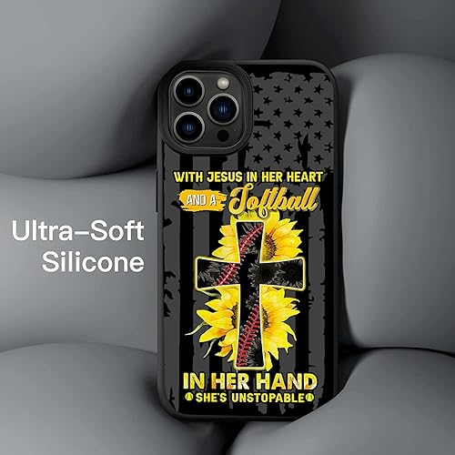 Miniatura 2 de Jesús en el corazón girasol softbol cristiano cruz EE.UU. bandera teléfono cubierta para iPhone 16 15 14 13 12 11 Pro Max | Galaxy S25 S24 S23 S22