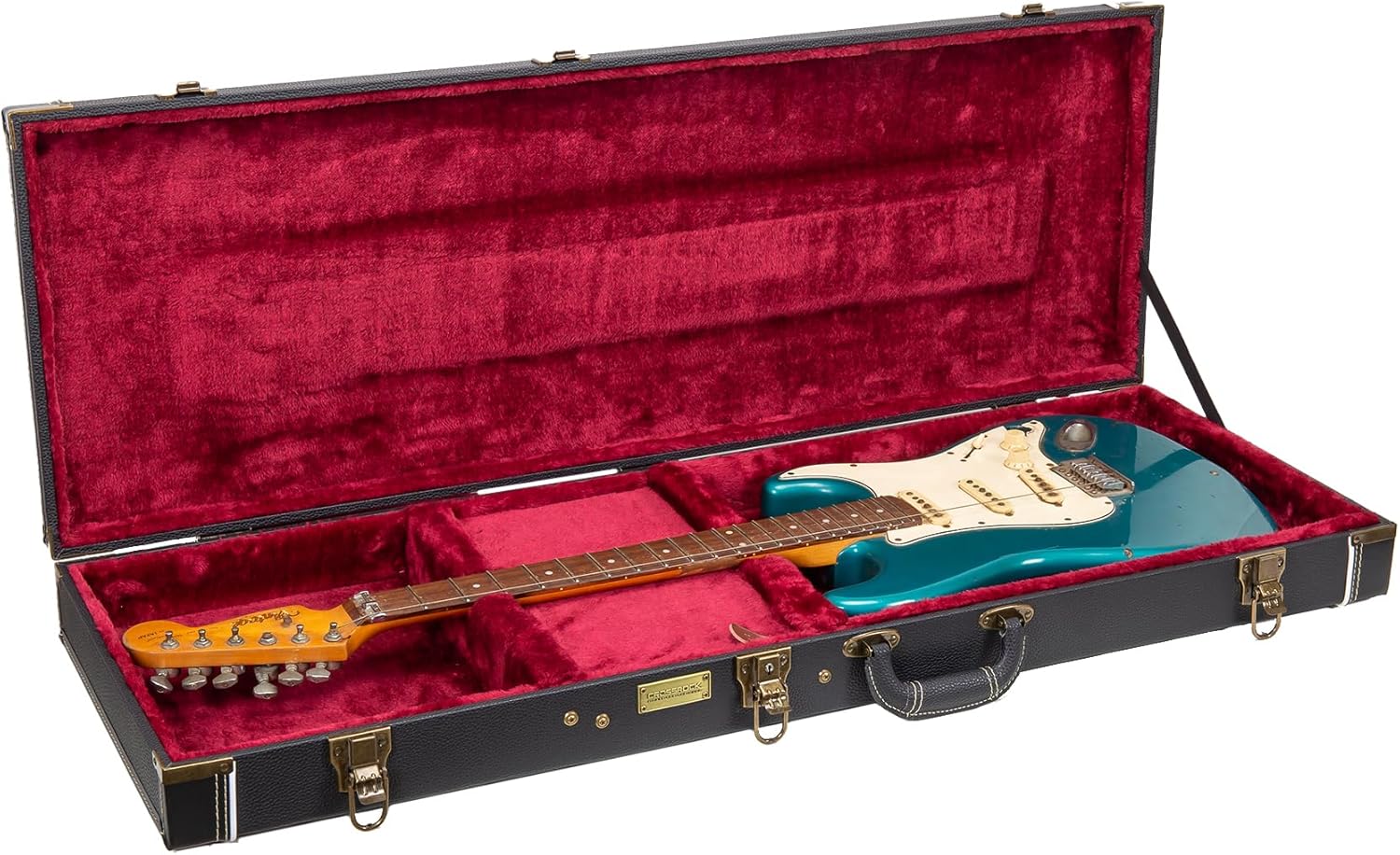 Crossrock Electric Guitar Case -Fits Fender Telecaster and Stratocaster- Vintage Hardware, Sponge Lining, Metal Feet, Storage Space-Black (CRW520EBK)