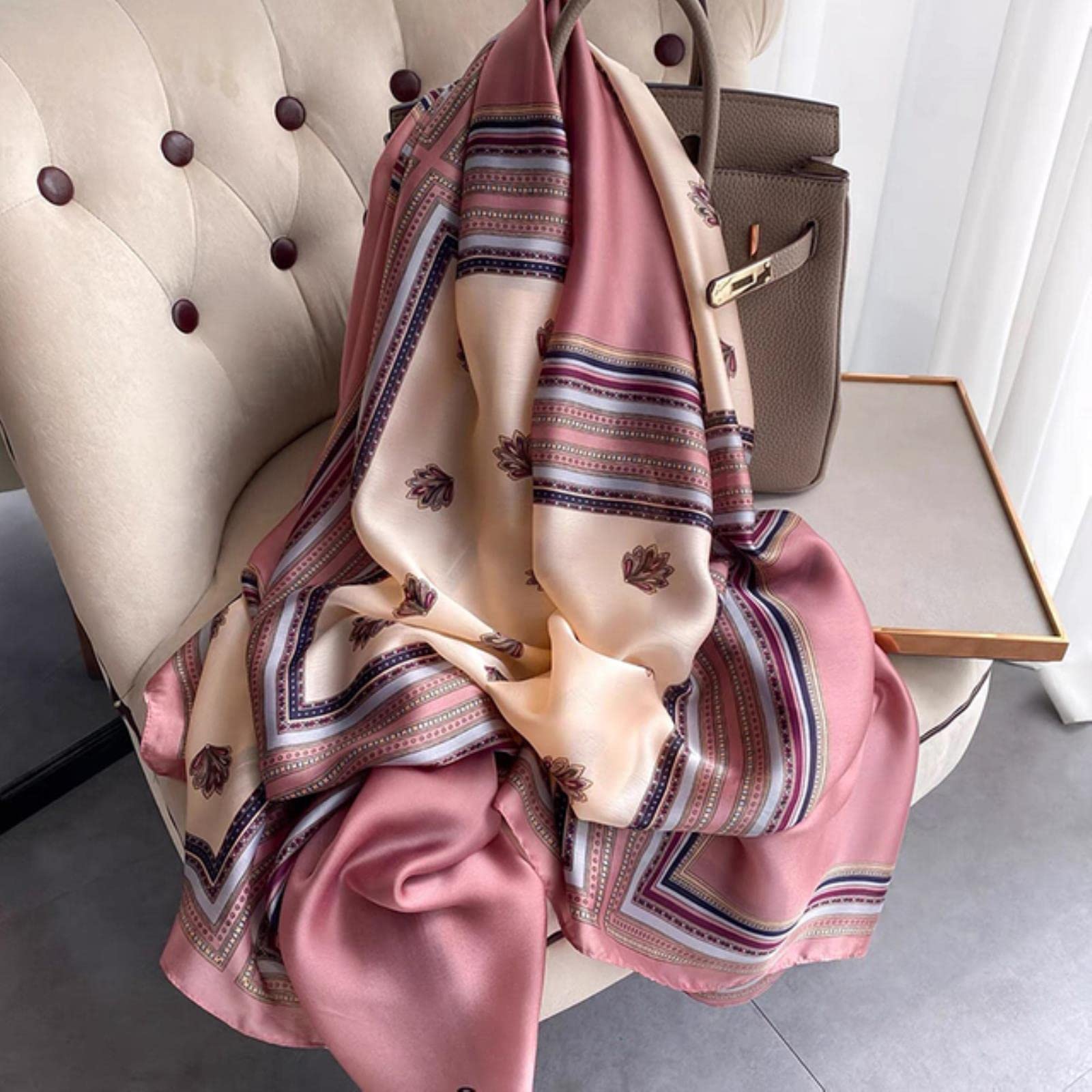 MBU Women Silk Winter Scarf Luxury Design Print Lady Beach Shawl Scarves Fashion Smooth Foulard Female Hijab