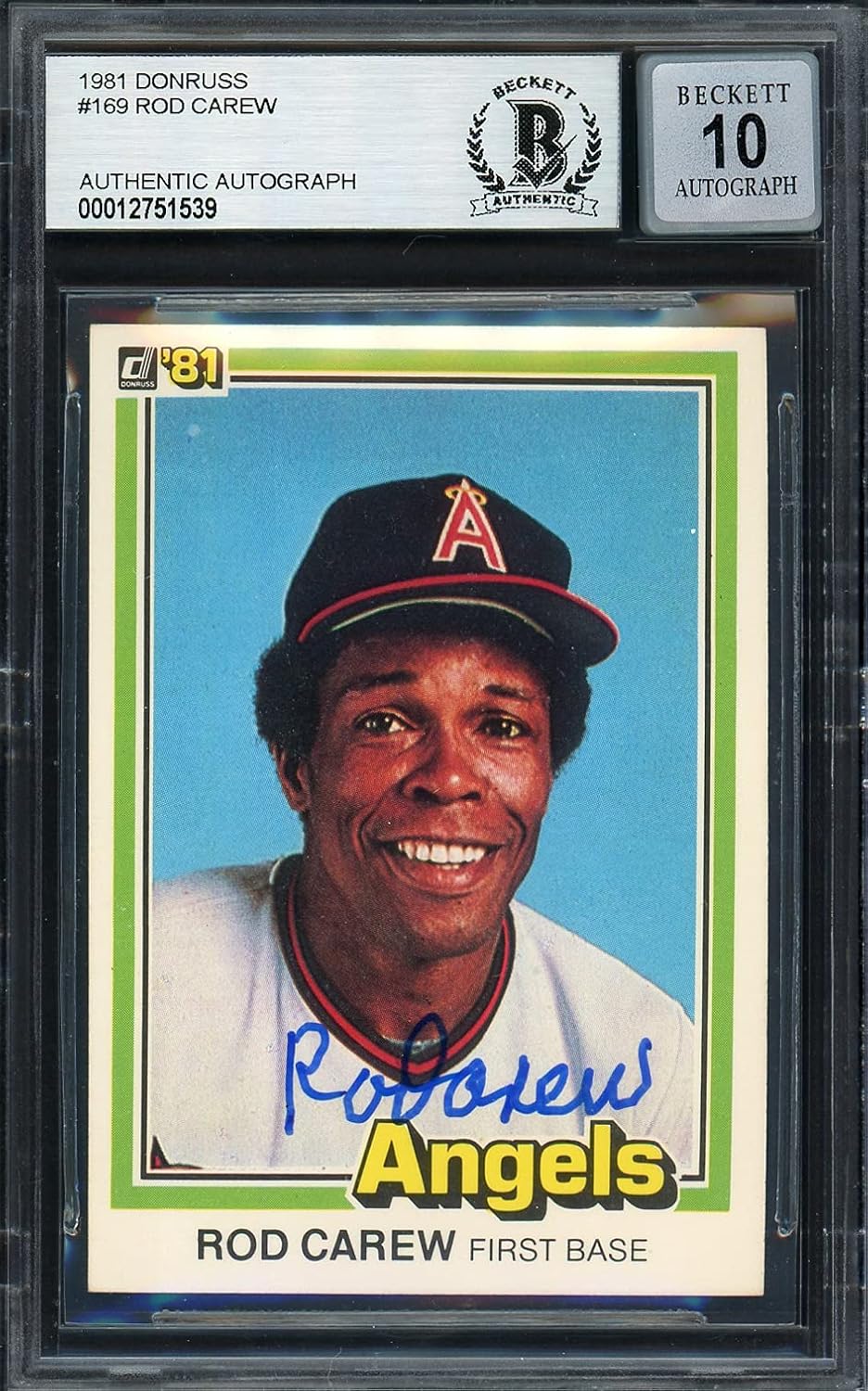 Rod Carew Autographed 1981 Donruss Card #169 Auto Grade Gem Mint 10 Beckett BAS #12751539