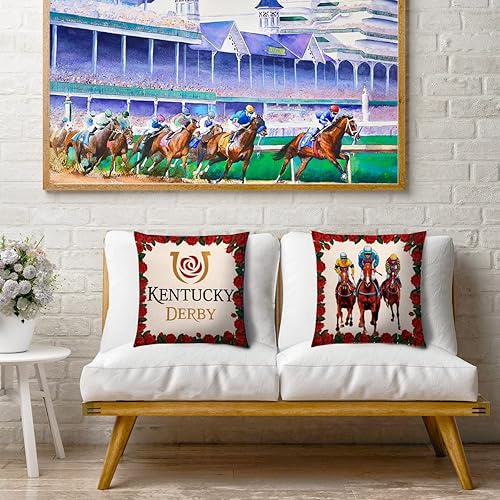 Miniatura 2 de Kentucky Derby - Juego de 2 fundas de almohada con temática de carreras de caballos de rosas para sofá y sofá, 18 x 18 pulgadas, juego de 2 unidades
