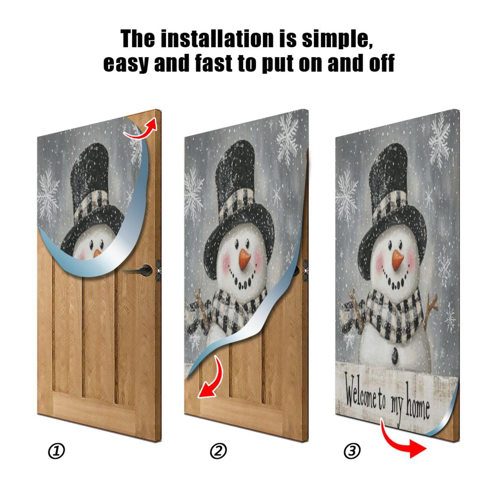 J JOYSAY Black Christmas Snowman Snowflakes Door Decorations Door Cover Christmas Decoration Front Door Xmas Decorations for Christmas Party,35x79 in