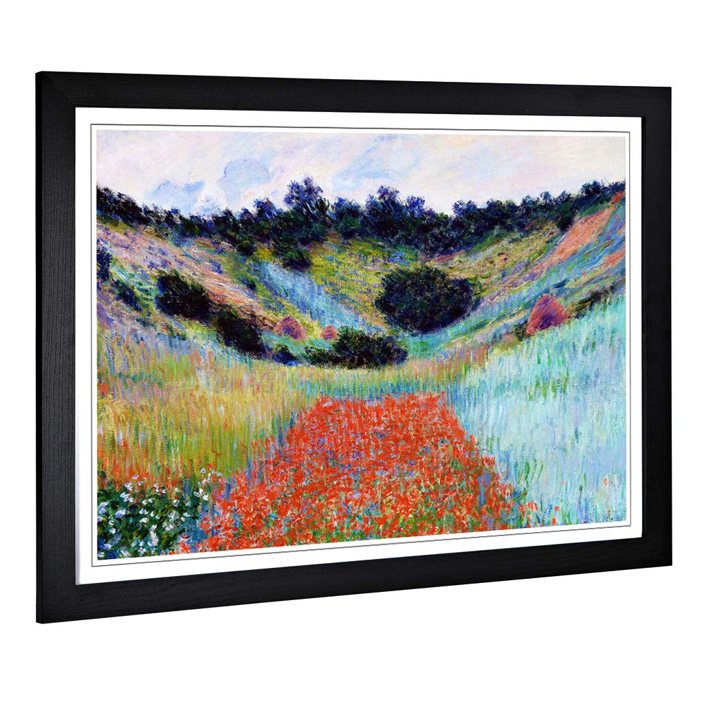 Big Box Art Framed Print of Claude Monet Poppy Field in a Valley Design | Wall Art Picture | Home Decor for Kitchen, Living Room, Bedroom, Hallway, Black, A2 / 24.5x18 Inch / 62x45cm