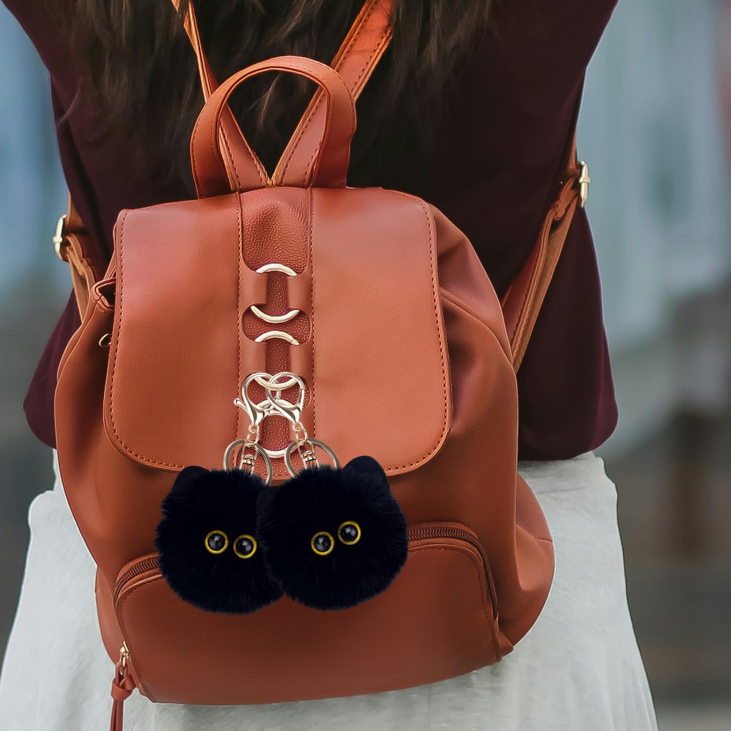 2szt Czarny Kot Miękki Brelok, Słodki Kot Pompon Brelok Miękki Kawaii Zawieszki Plecaka dla Kobiet Dziewczyn Kluczyki do Samochodu Portfele Akcesoria do Torby