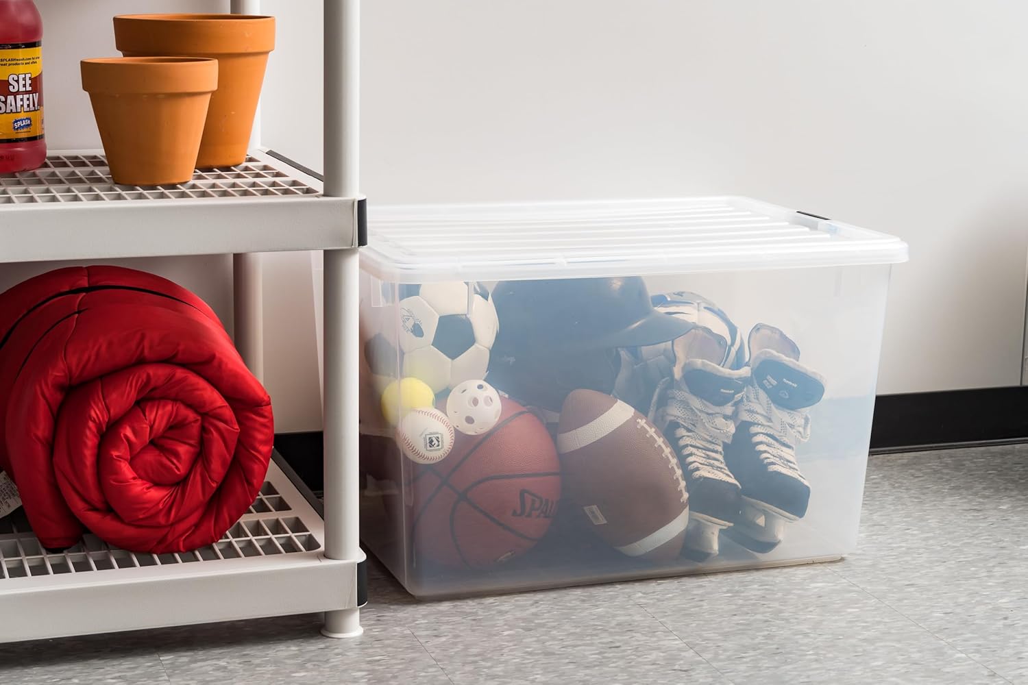 IRIS USA 132 Qt Stackable Plastic Storage Bins with Lids, 1 Pack - BPA-Free, See-Through Organizing Solution, Latches, Durable Nestable Containers, Secure Pull Handle, Made in USA - Clear