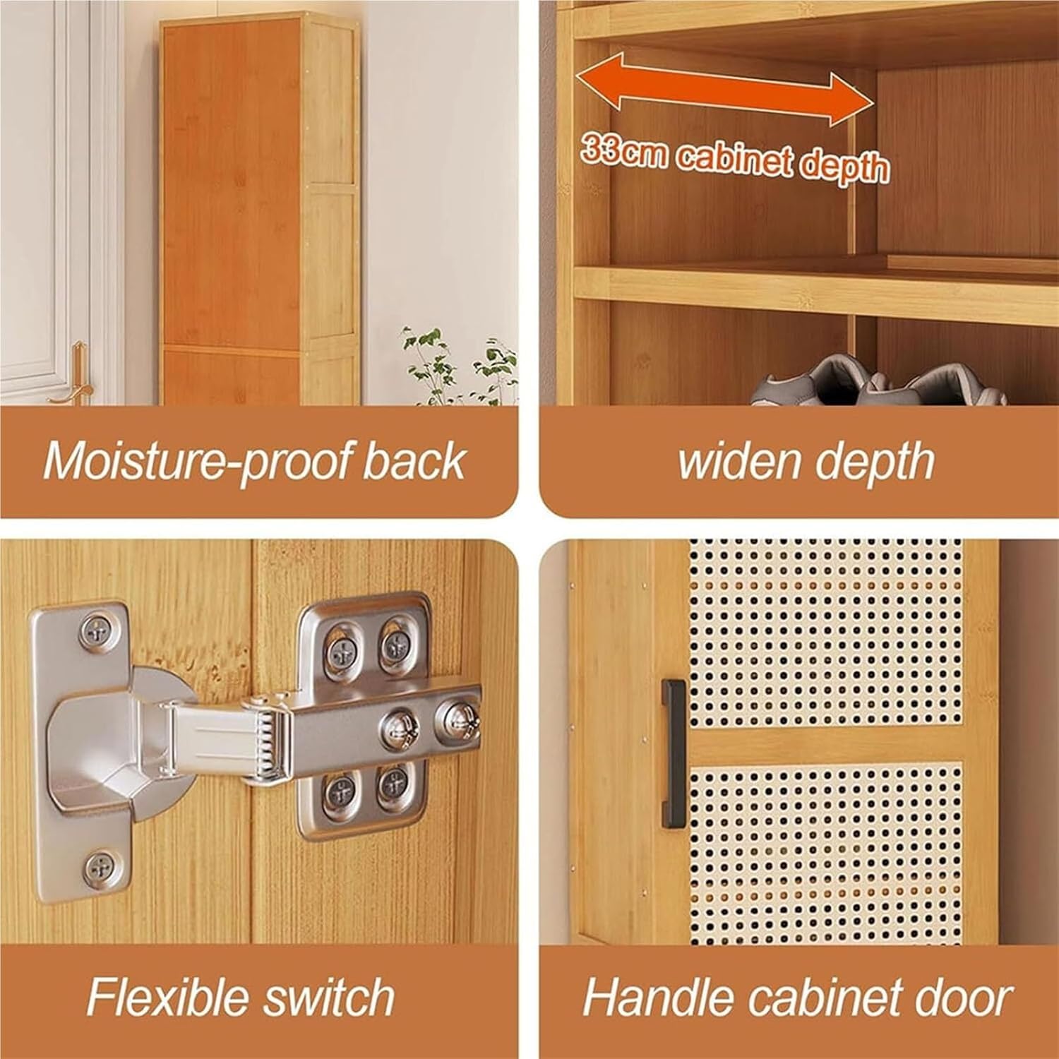 Slim Bamboo Shoe Storage Cabinet - Tall Narrow Cupboard for Entryway, Hallway, or Bedroom - Stylish, Space-Saving Organizer with Door for Shoes and Accessories