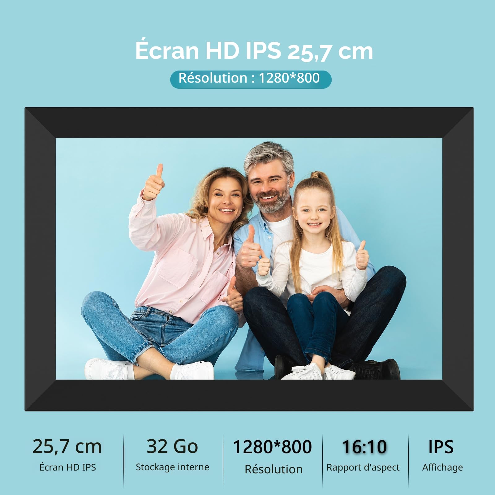 Frameo Cadre Photo numérique Wi-FI 32 Go Cadre Photo numérique 10,1" 1280 x 800 IPS Écran Tactile LCD Smart Cloud avec Rotation Automatique Moments Partager immédiatement Via l'application Frameo
