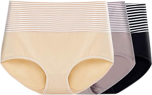 PLUMBURY® Women's Cotton High Waist Full Coverage Hipster Panty, Size M to XL (Pack of 3 Panty) Black/Beige/Grey