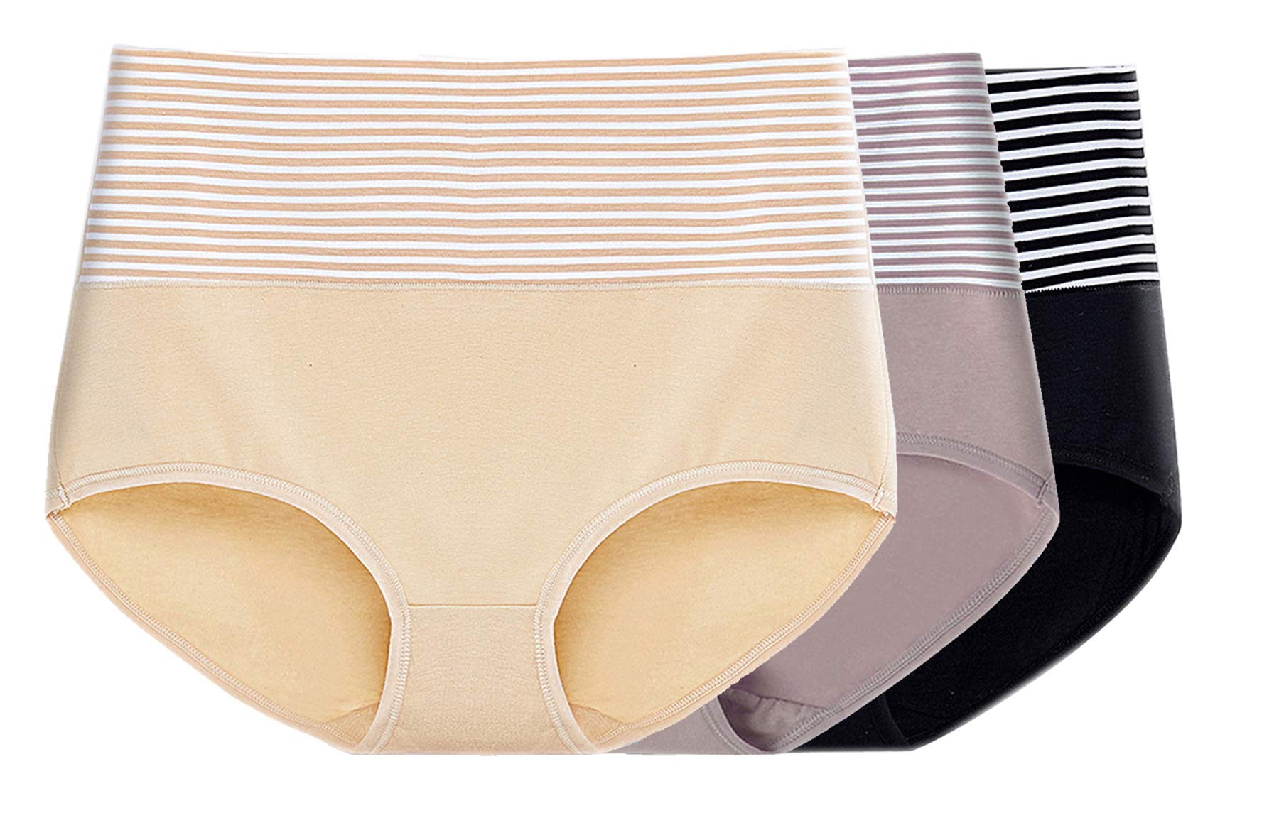 plumbury Women's Cotton High Waist Full Coverage Hipster Panty, Size M to XL (Pack of 3 Panty) Black/Beige/Grey-picture-22