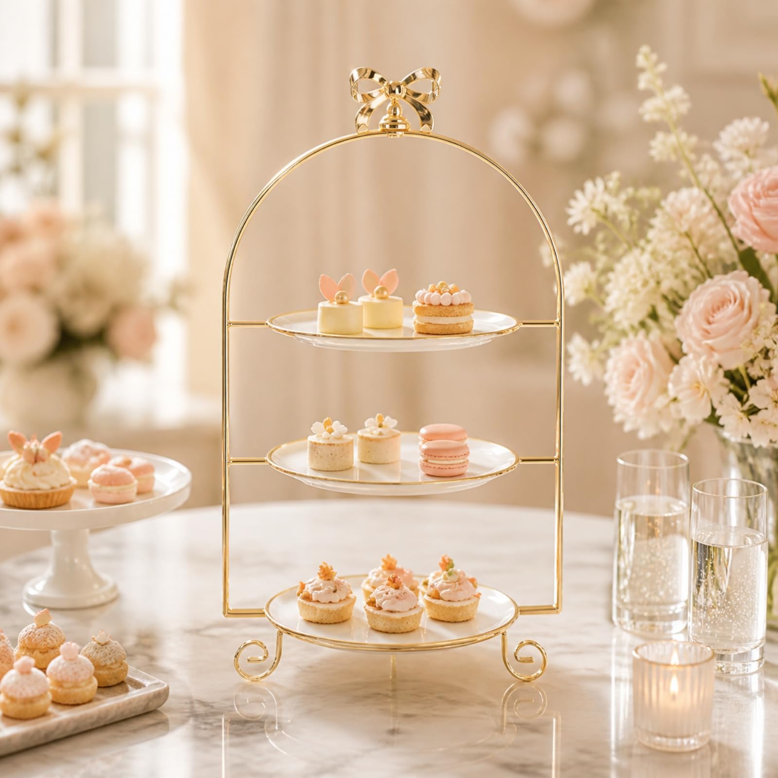 Espositore per Dessert Elegante | Alzata , Salvaspazio, per Buffet, Pasticcerie , Oro