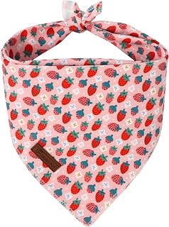 Summer Dog Bandana, UP URARA PUP Strawberry Triangle Bid Scarf for Medium Large Dogs, Cotton Kerchief for Girl Boy Puppies, Cute Spring Bandana,S