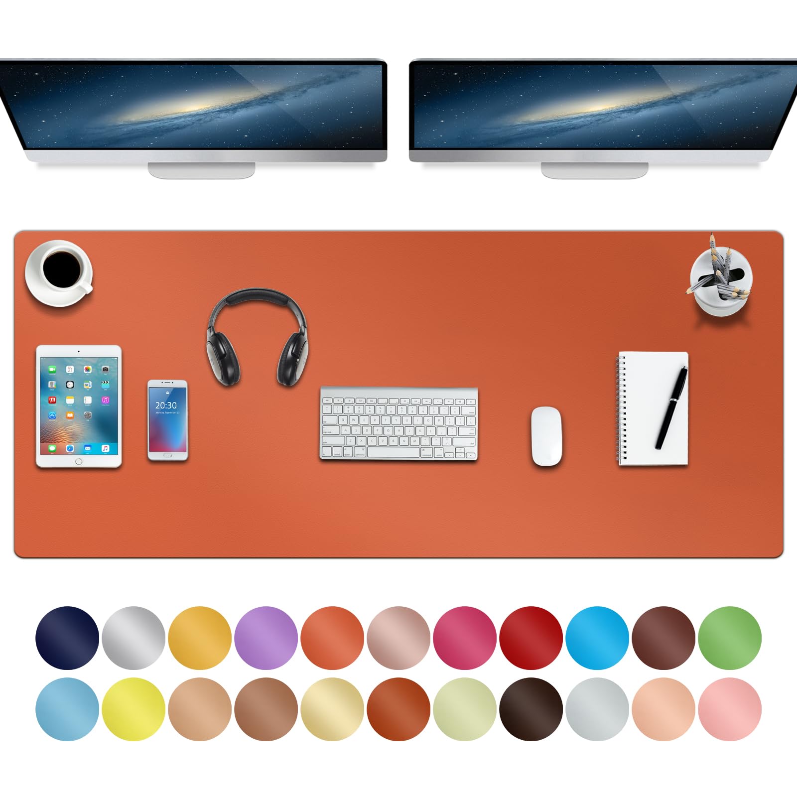 Boutilon Leather Desk Pad Protector,Non-Slip Mouse Pad,Laptop Desk Pad,Office Mouse Mat,Waterproof Leather Desk Blotter,Desk Writing Pad for Office and Home (XXXL-Orange H,47"x 24") — image 1