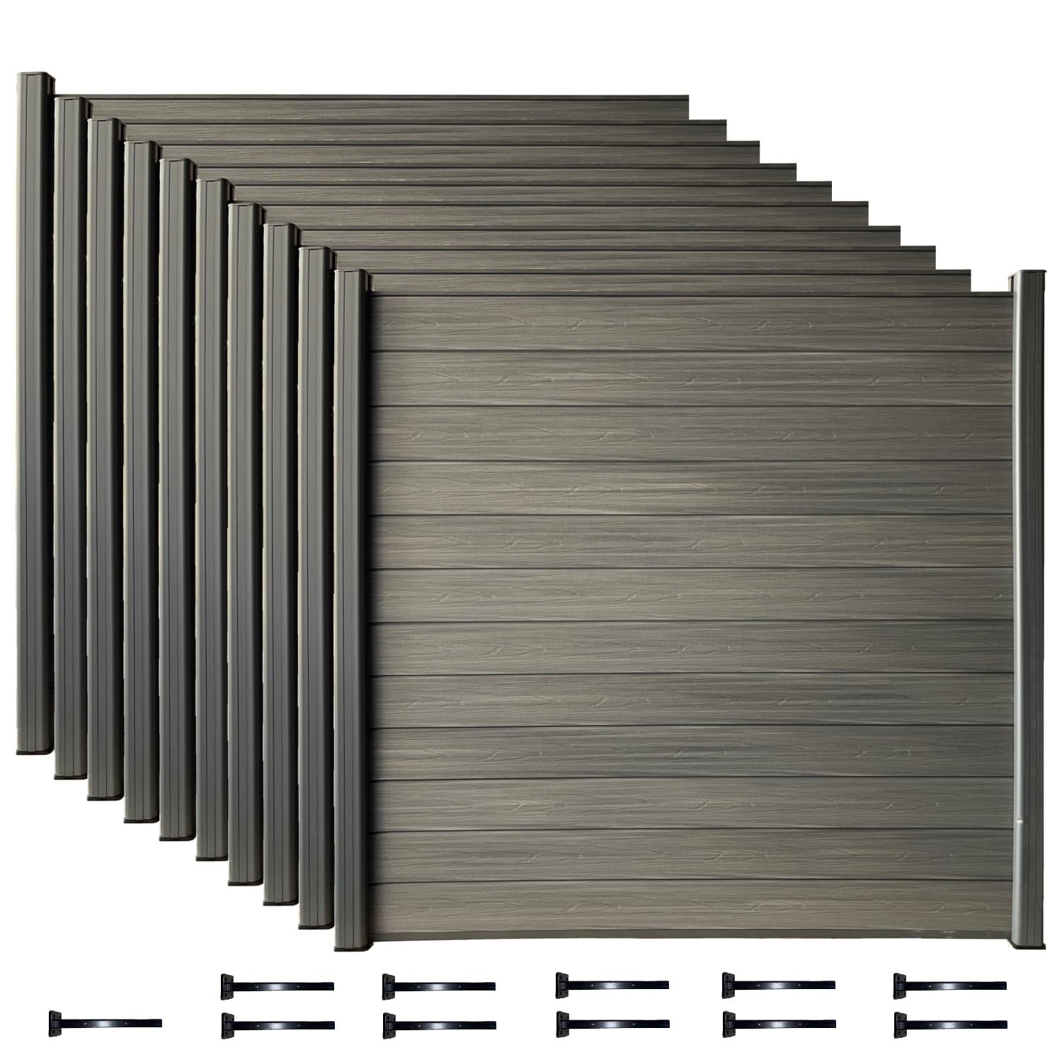 Complete Kit of 6' x 6' Composite Fencing (10 Count, Wood Grain Castle Gray W/Bottom Square)