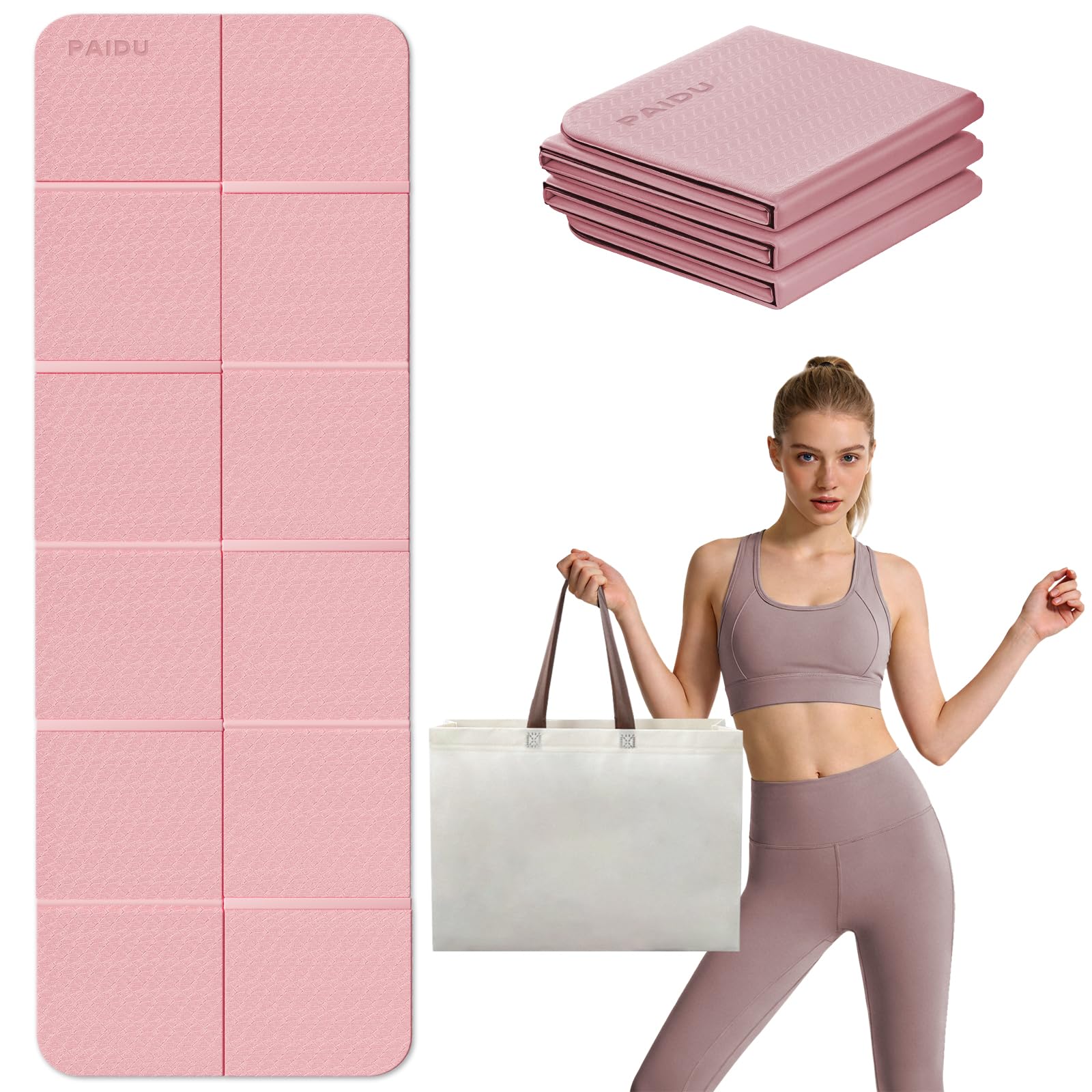 PAIDU Foldable Yoga Mat, 178x61x0.8cm Non-Slip Mat with Bag