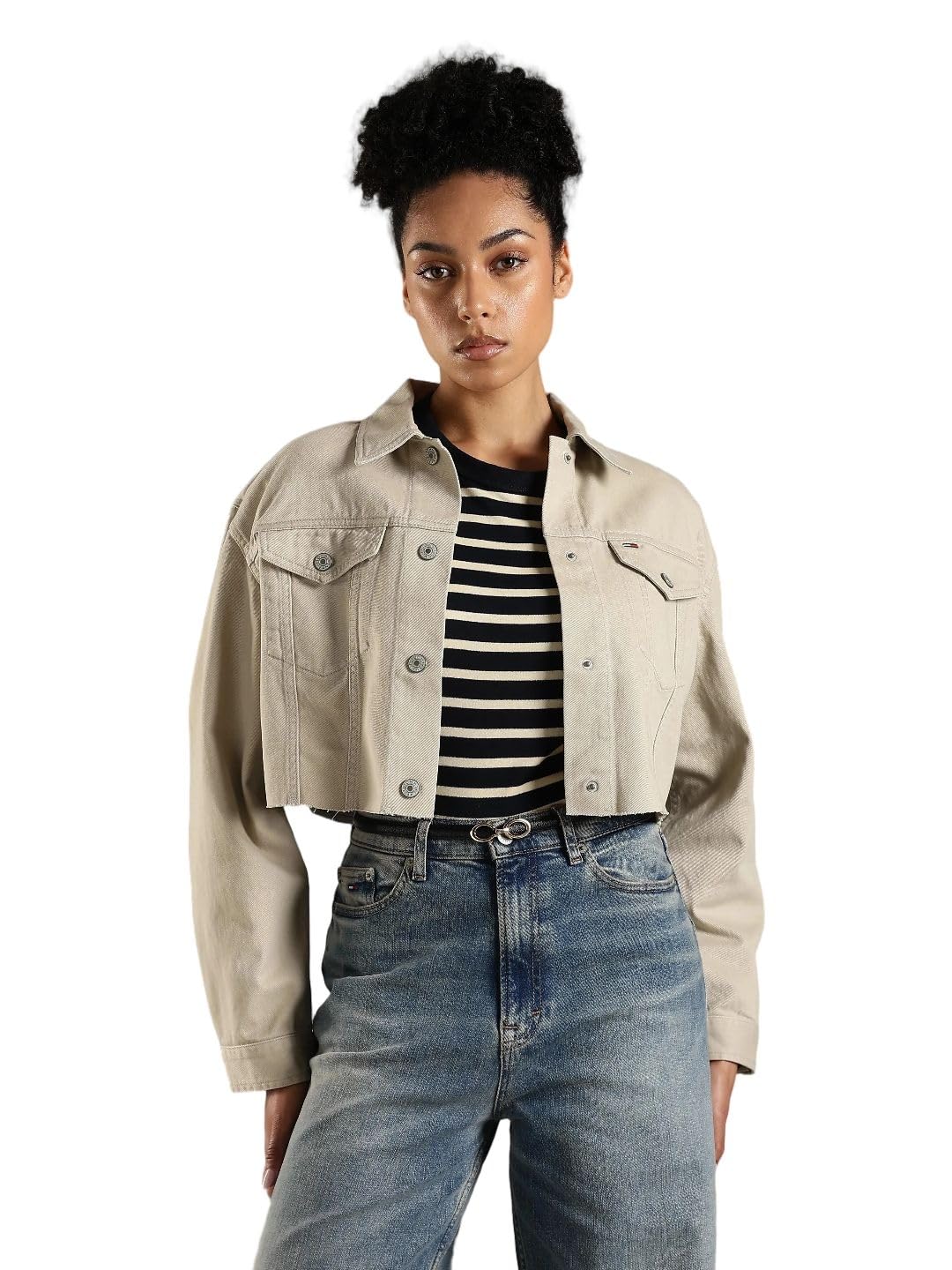 Relaxed fit cotton spread collar trucker jacket-image-40
