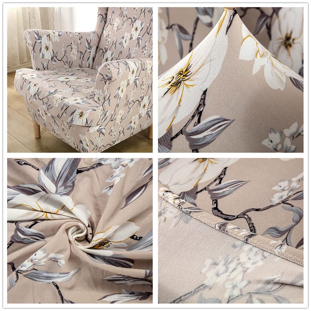 Highdi 2 Pezzi Copripoltrona con Orecchie Elasticizzato, Copridivano da 1 Posto con Fodera per Cuscino, Lavabile Rimovibile per Bar Soggiorno Camera da Letto Reception (Fiori Che sbocciano