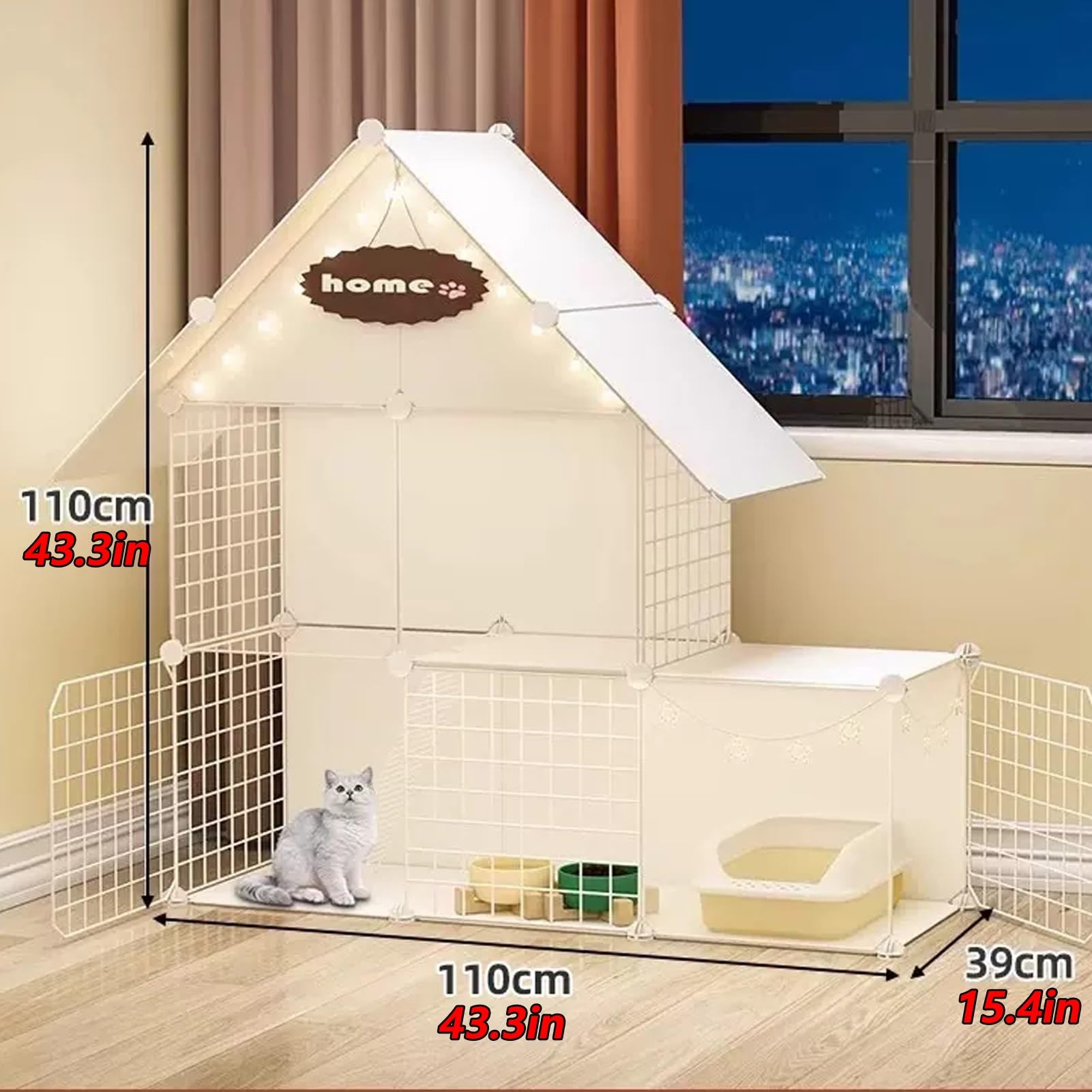 Gabbia per gatti a più livelli con rampa e scale, recinzione interna rimovibile per giocare e rilassarsi in sicurezza di piccoli animali domestici
