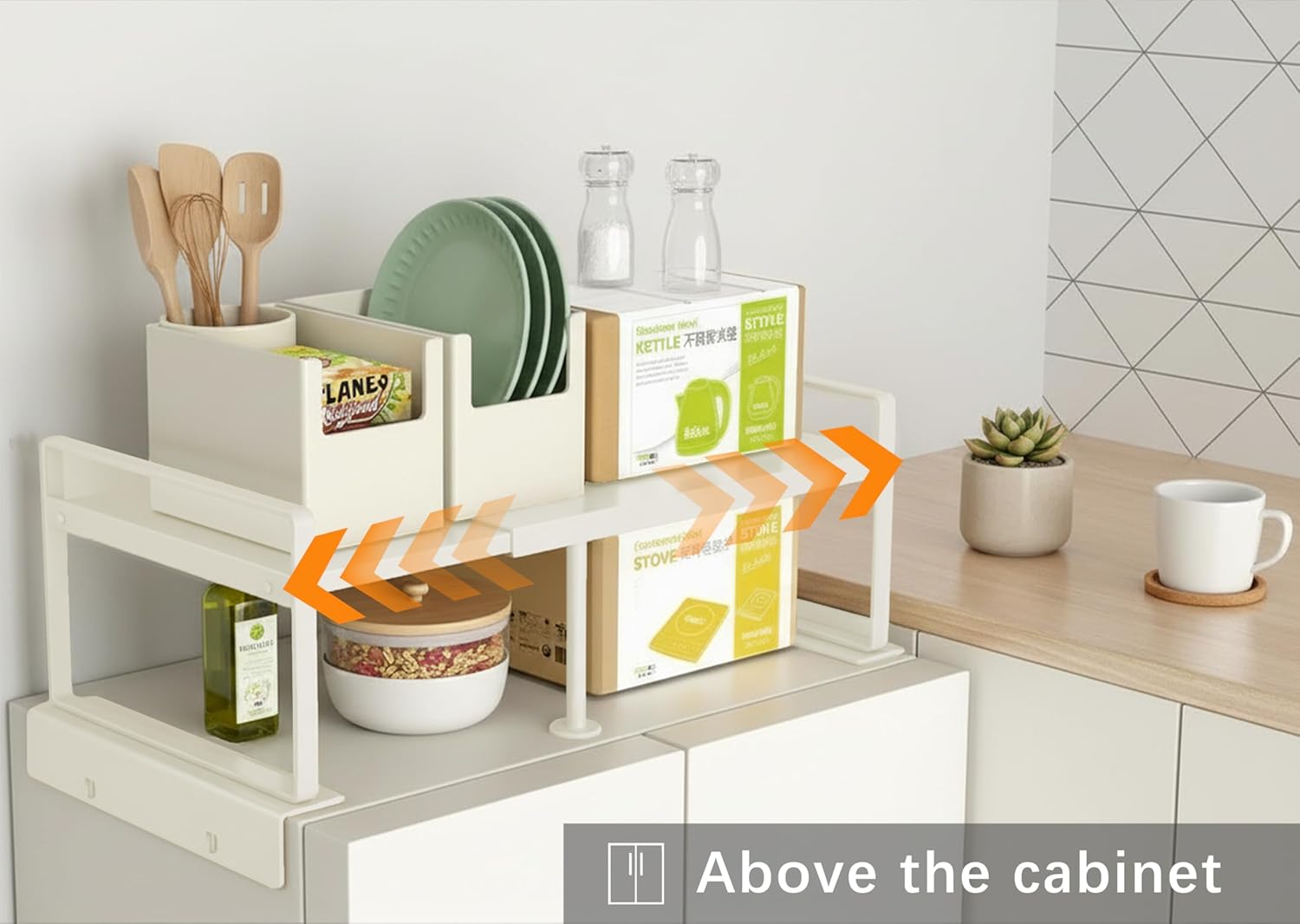 Adjustable Fridge Top Storage Rack,20.8"-36.6" Expandable Organizer Shelf, Anti-Slip,L-Shaped Design,Space Saver for Kitchen,Laundry,Dorm(Beige) (Beige, top shelf20.8-36.6")