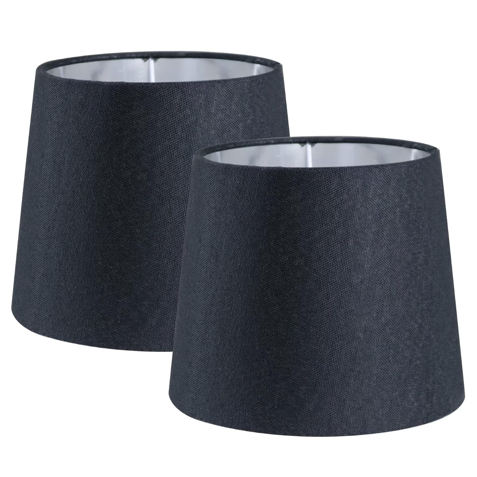Sinta 2 Pcs 9" Modern Tapered Lamp Shade Replacement Black Fabric Simple Style Light Shade with Silver Lining for E27/E14 Table Lamp/Wall Lamp