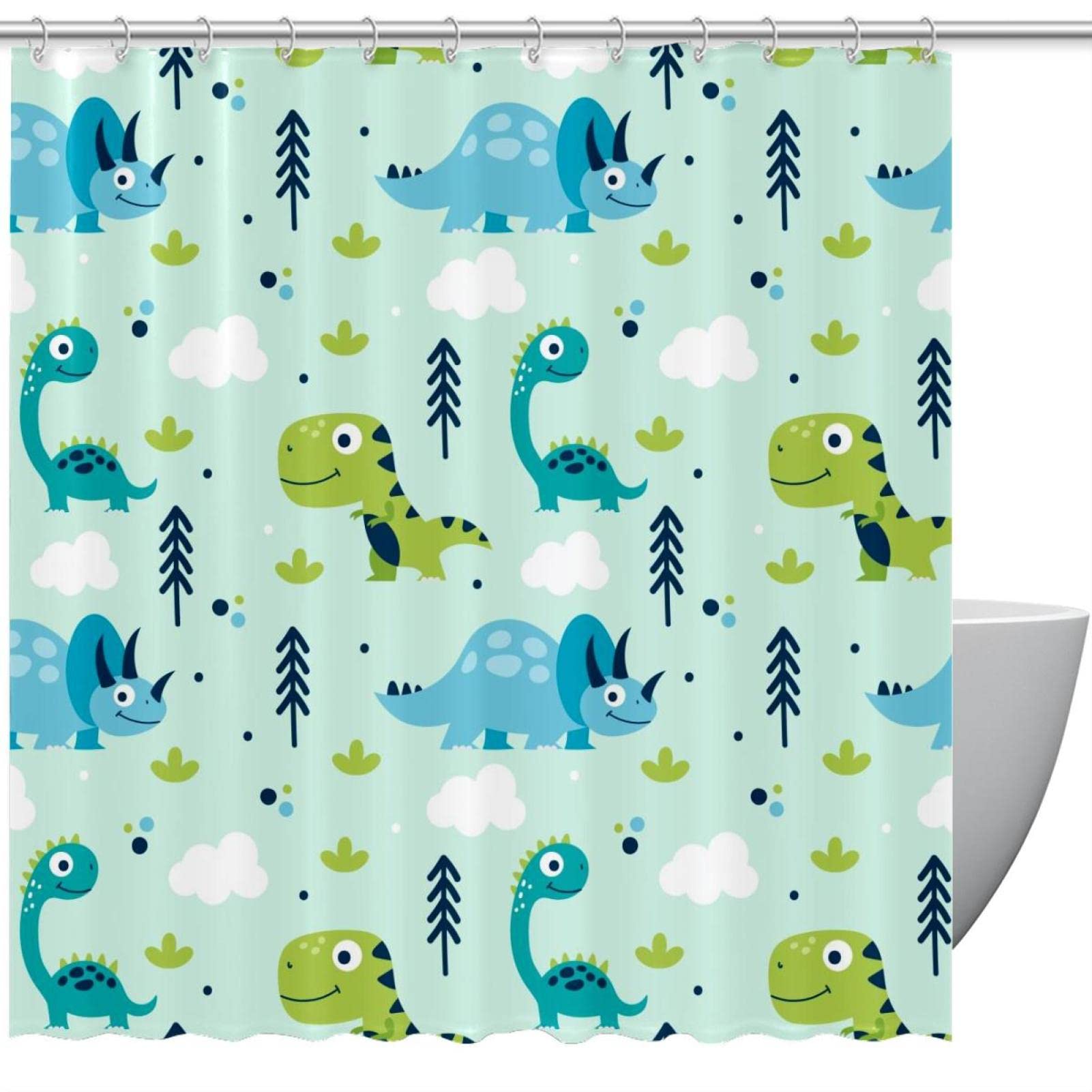Rideau de douche anti-moisissure dinosaure 168 x 183 cm pour décoration salle de bain rigolote