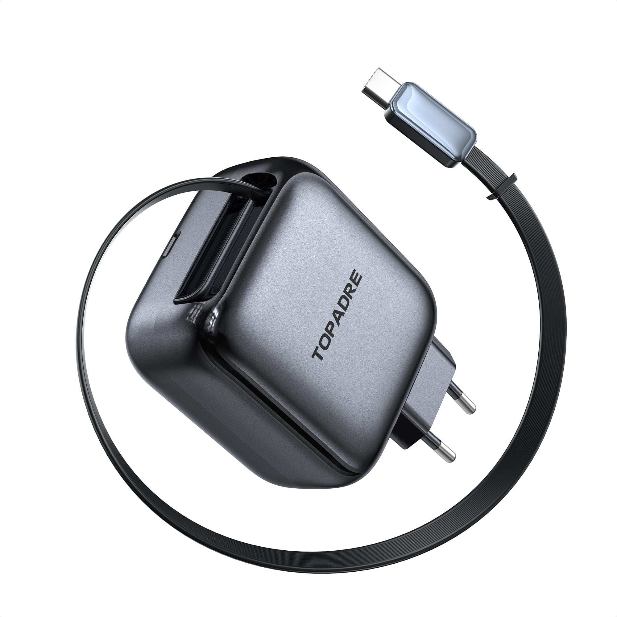 TOPADRE 100W USB C Schnellladegerät mit 1M Einziehbarem Kabel für MacBook
