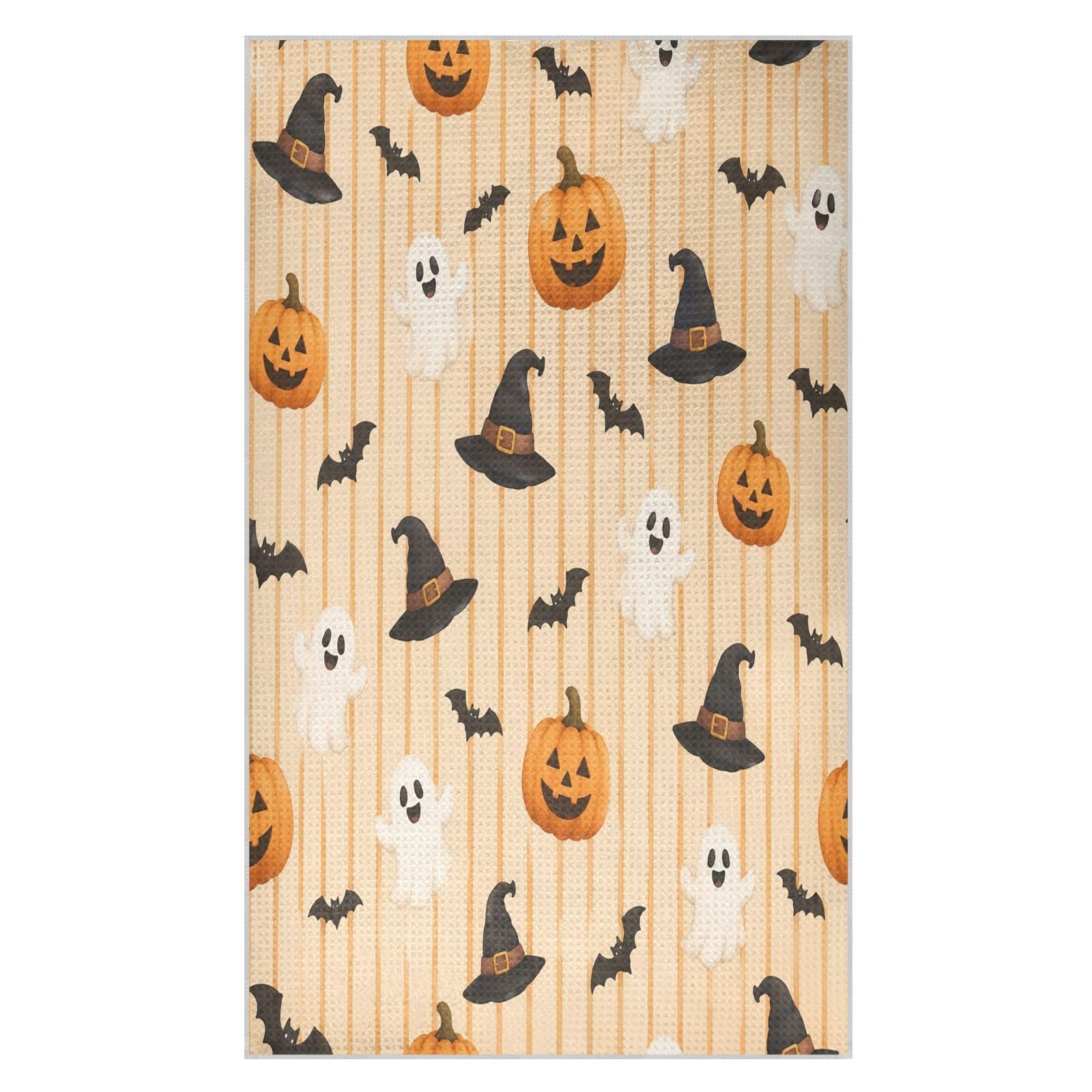 Lyeorm Stripe Pumpkin Witch Hat Waffle Weave Kitchen Towels 18x30 Inch Soft Absorbent Microfiber Dish Cloths
