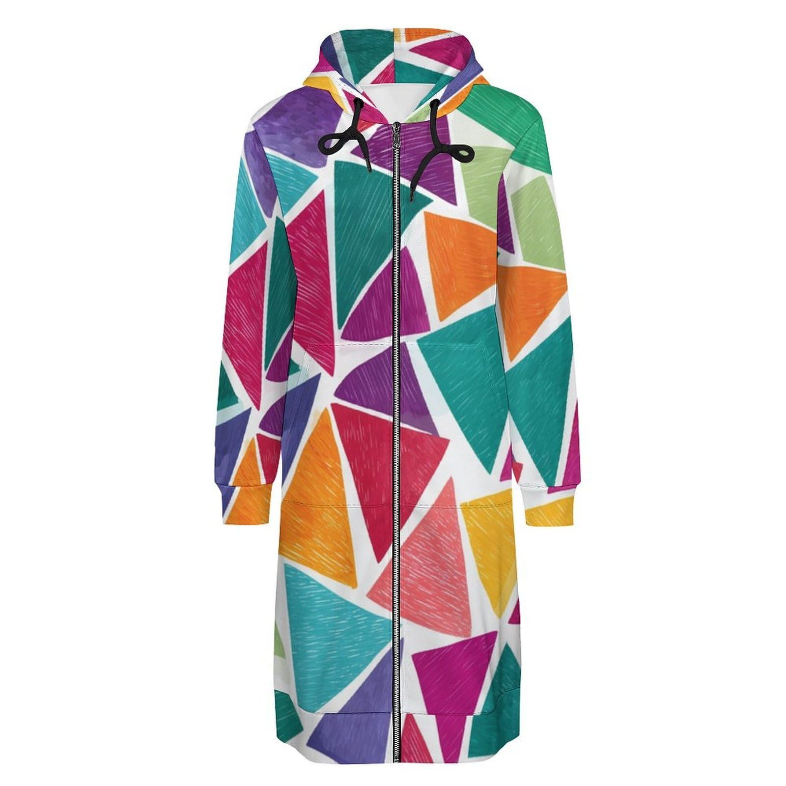 Felpa Donna con Zip Felpe Sportiva con Tasche E Cappuccio Motivo A Triangolo Colorato Morbida Invernale Giacca Regolabile Confortevole per Uso Quotidiano Casual