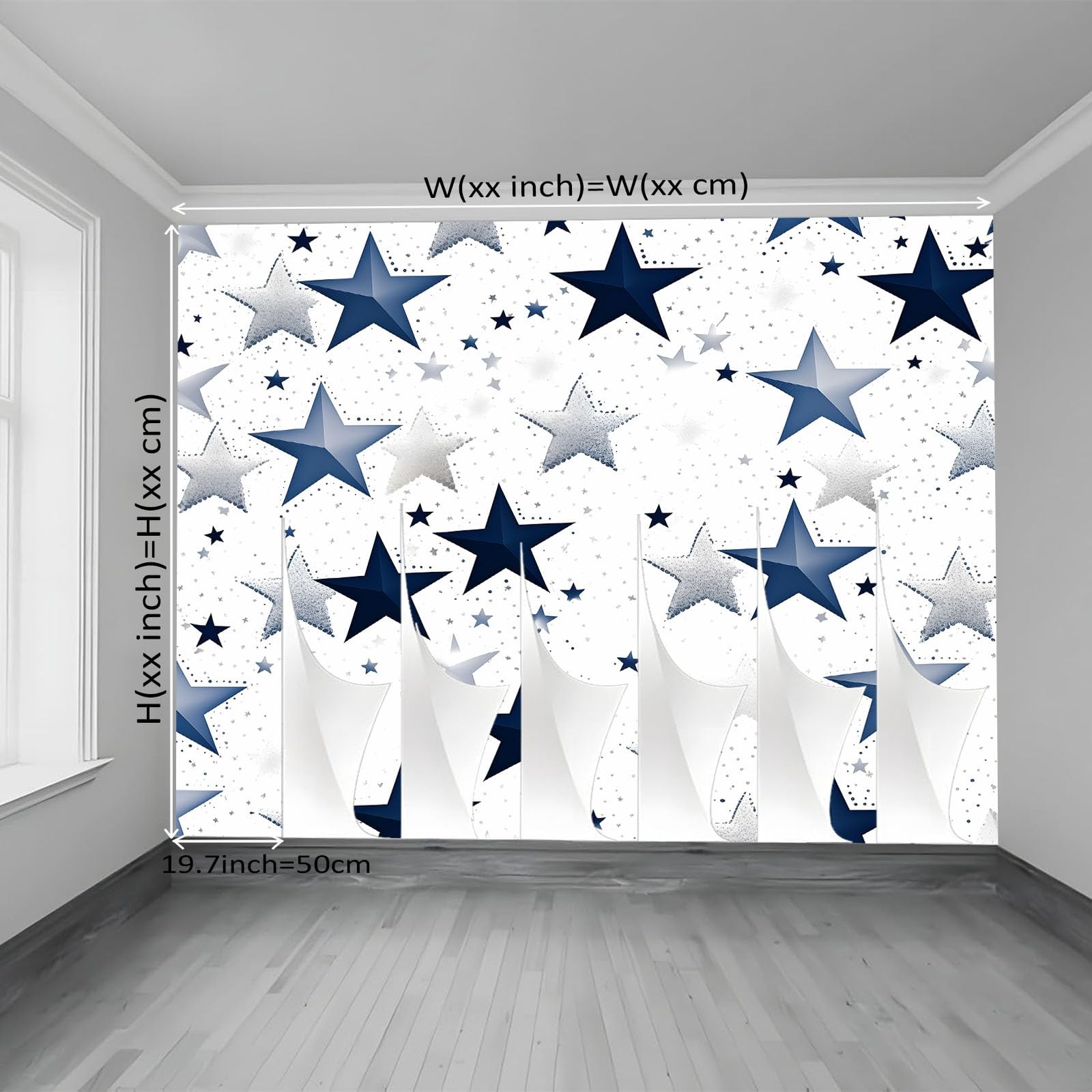 Tapeta minimalistyczna pięcioramienna gwiazda 200 x 140 cm, plakat ze zdjęciami tapeta ścienna dekoracja ścienna salon sypialnia pokój dziecięcy, granatowy srebrny
