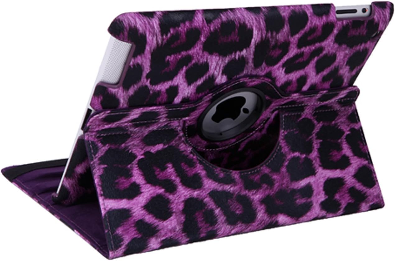HDE Purple Leopard 360 Rotating Hard Case fits iPad 2,3 & 4