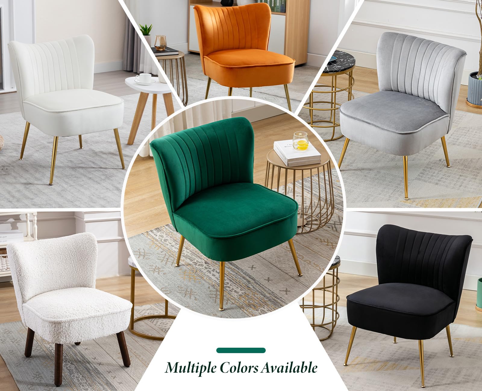 chairus Sessel Wohnzimmer aus Samt, Gepolsterter Relaxsessel mit Metallbeinen Einzelsofa, Akzentstuhl Loungesessel für Schlafzimmer Wohnzimmer Balkon, Grün