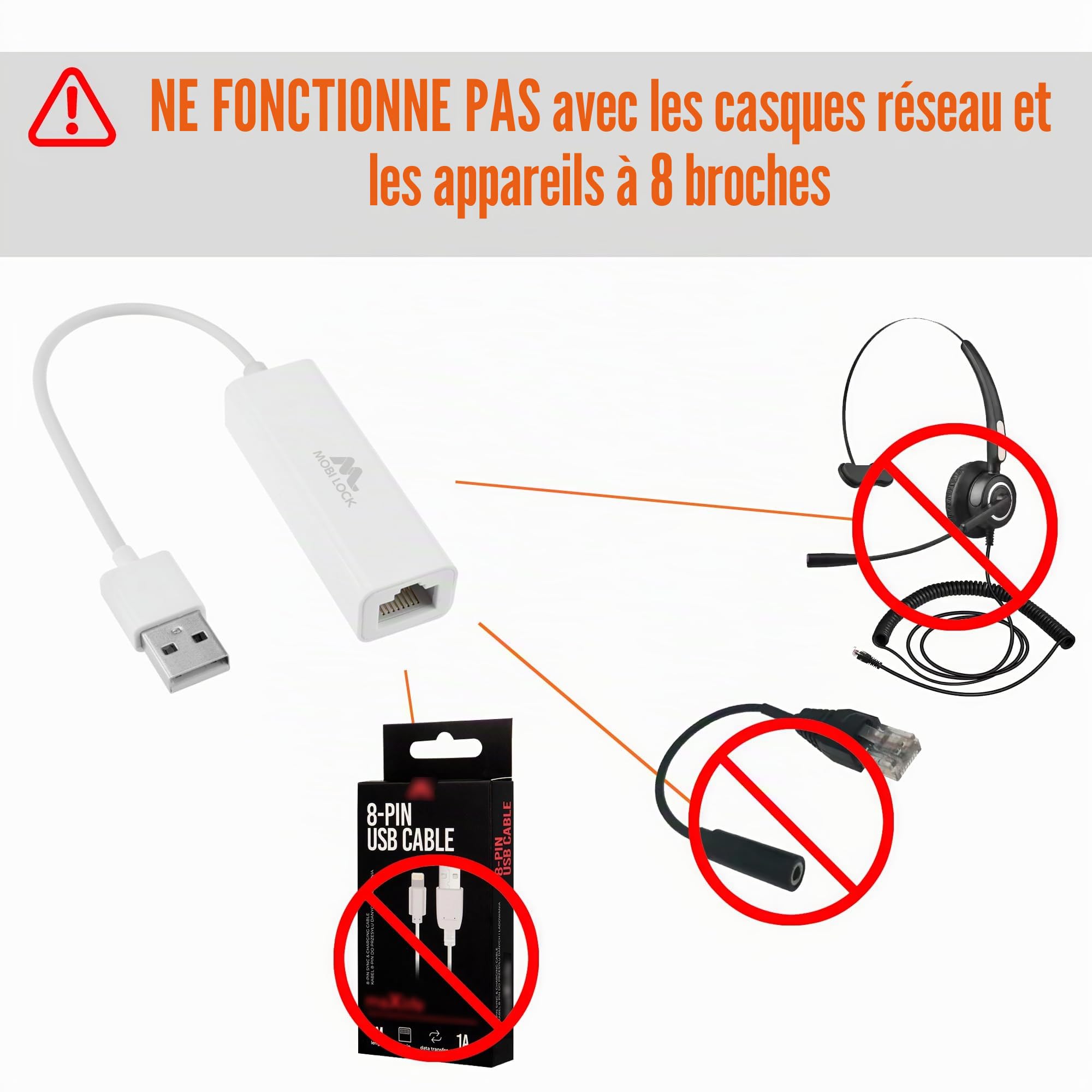 Mobi Lock Adaptateur Réseau USB Ethernet USB 2.0 pour Ordinateurs Portables Windows 7-11 Mac OS X