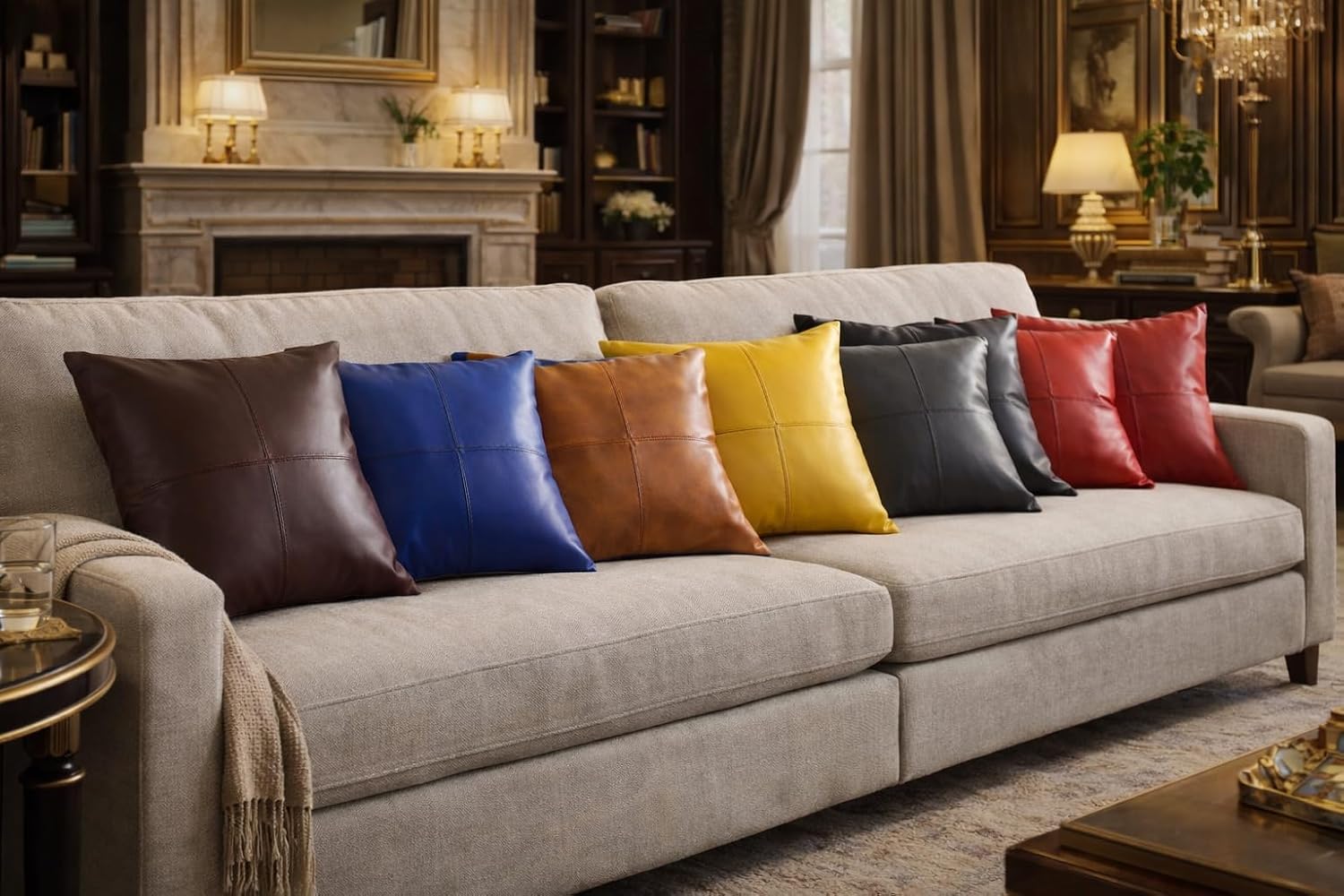 Genuine Leather Pillow Cover TAN Decorative for Couch Throw Pillow Case TAN Leather Cushion Cover Solid Color (16''x16'' (2))