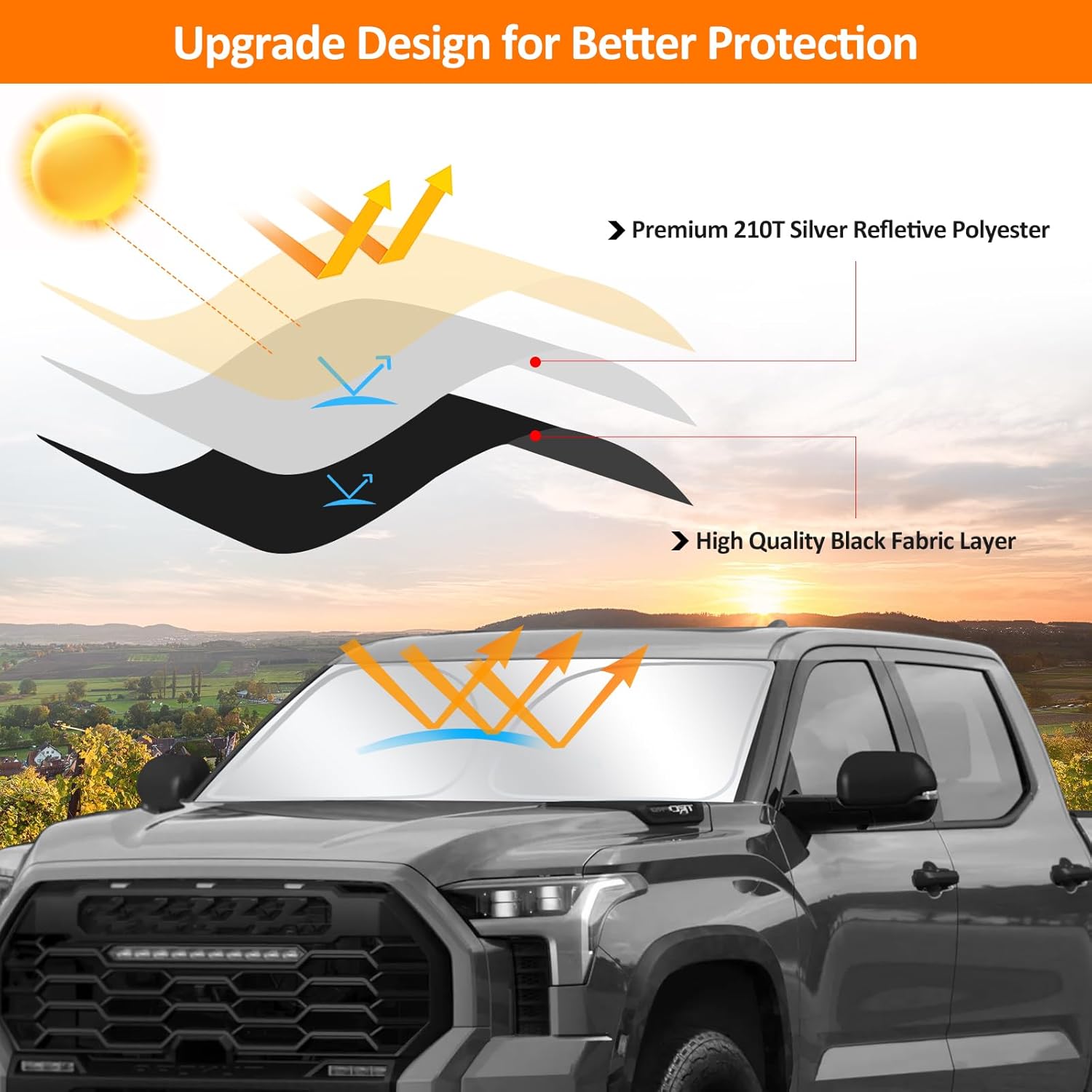 D-Lumina Winshield Sun Shade for to-yota Tundra 2022 2023 2024 2025, Foldable Front Sun Shield Protector Blocks UV Rays, Truck Window Sunshade Sun Visor Interior Accessory
