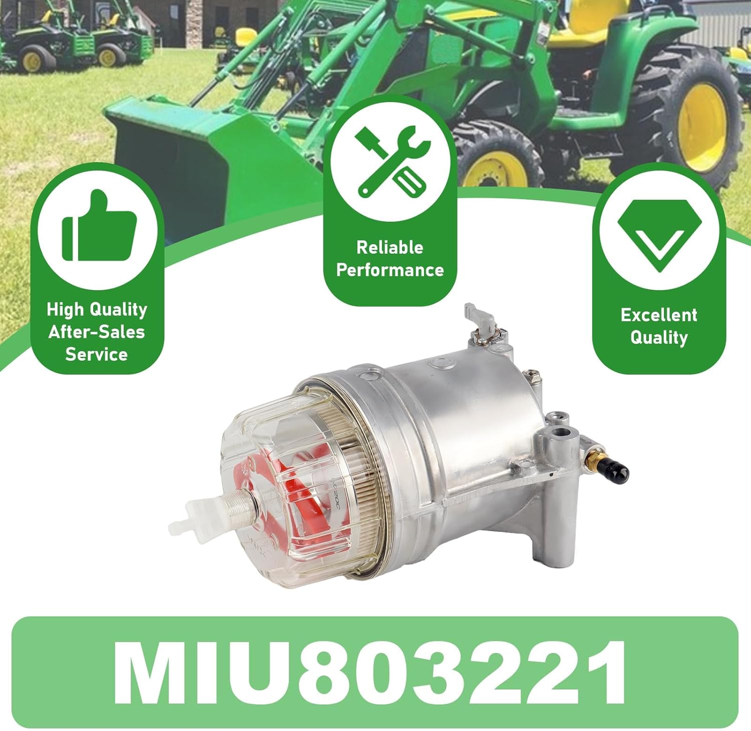 MIU803221 Fuel Water Separator Filter Compatible with John Deere Tractor 3032E 3033R 3039R 3046R 4044M 4044R 4052M 4052R 4066M 4066R Replaces MIA882886