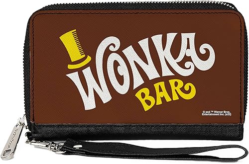 Miniatura 9 de Buckle-Down Billetera de películas, cremallera alrededor, Willy Wonka and the Chocolate Factory Wonka Bar Wrapper Logo, cuero vegano, Marrón, Casual