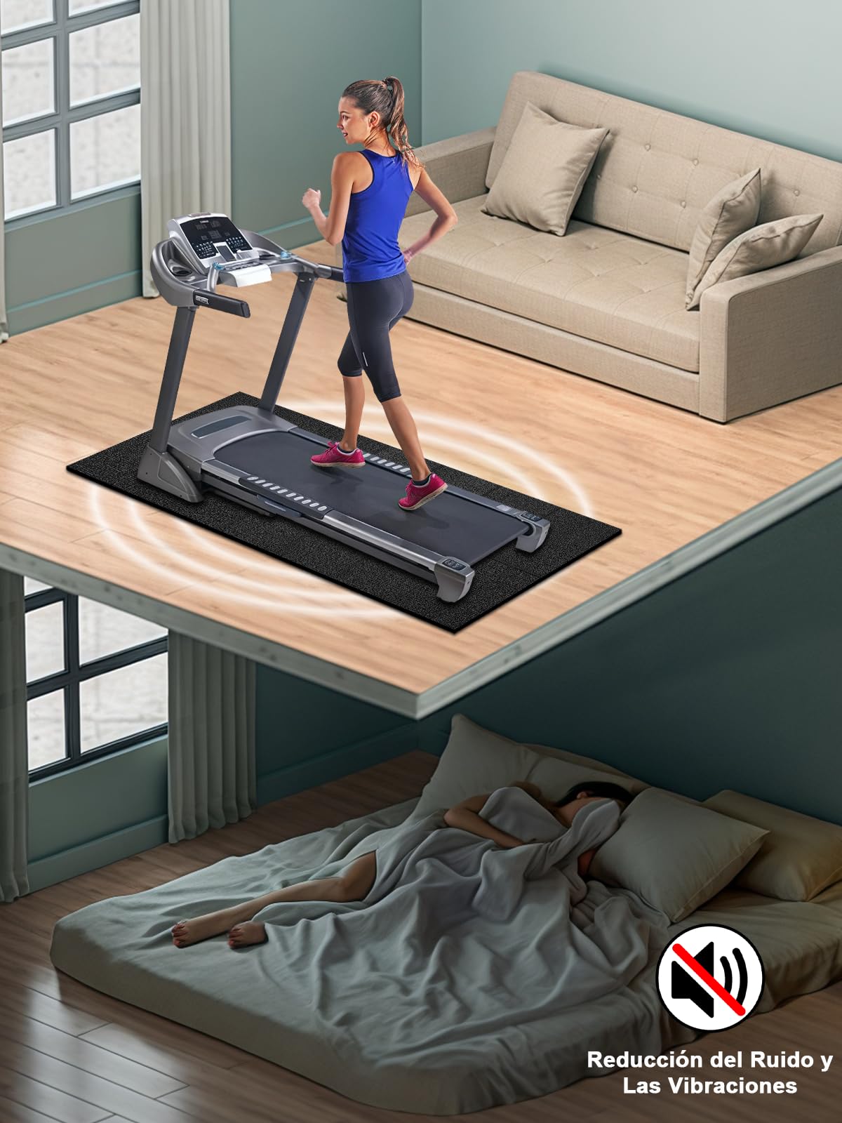 Estera de fitness 160x75 cm, 6 mm, plegable, PVC, antideslizante, impermeable, para alfombras y suelos de madera, compatible con cinta de correr