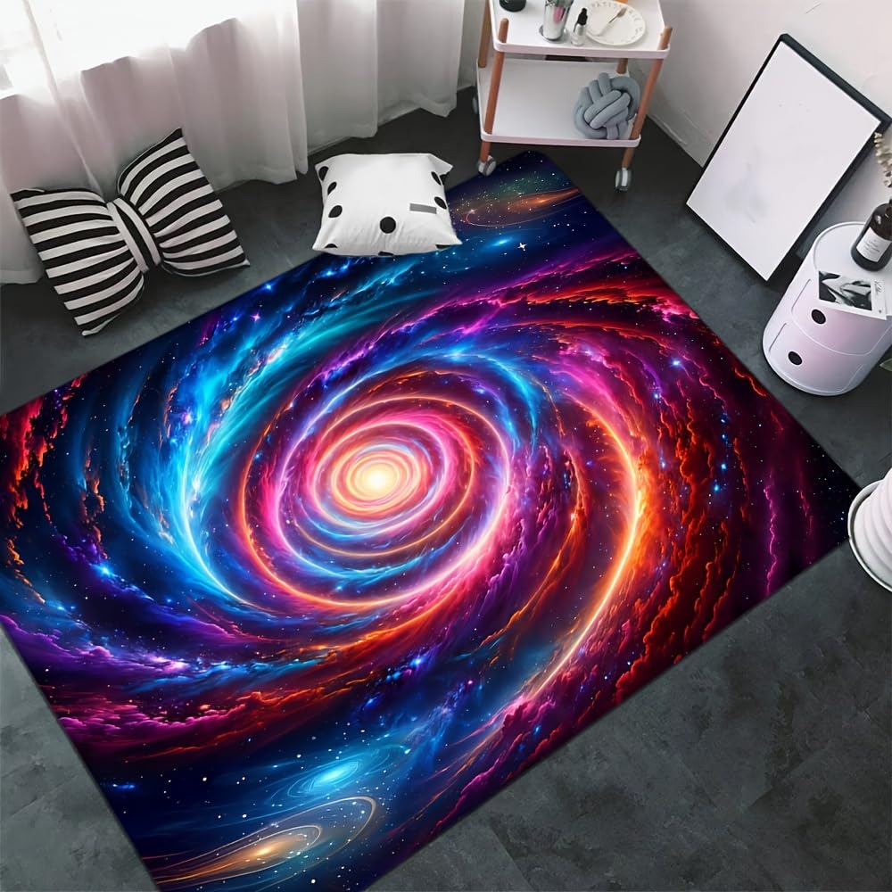 Bycmuoz 3D Galaxy Vortex Area Rugs, 80x150cm, Visual Illusion Universe Outer Space Indoor Throw Rug, Absorbent Breathable Non-Shedding Mat, Easy Clean Cozy Washable Carpet for Beside