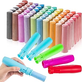 Seajan 60 Pack Sidewalk Chalk for Kids 20 Colors Washable Outdoor Sidewalk Chalk Bulk Outside Chalk Kids' Drawing Chalks with 5 Pcs 4 Color Holder Set for Toddlers Party Favors Art Craft