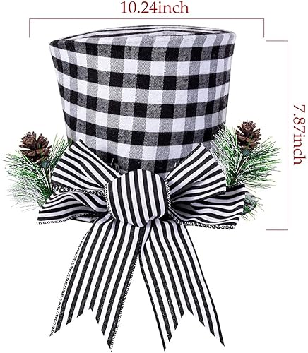 Miniatura 6 de Ochine Sombrero clásico de Derby a cuadros en blanco y negro para decoración de árbol de Navidad