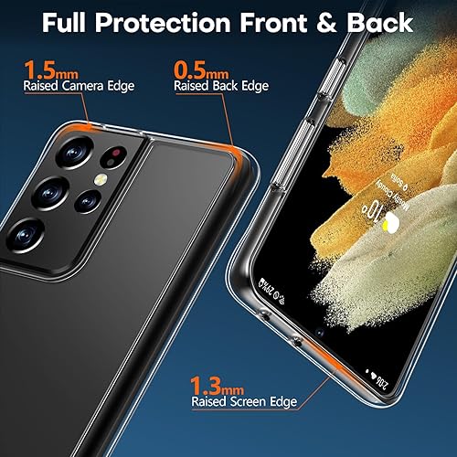 Miniatura 4 de Rayboen Funda para Samsung Galaxy S21 Ultra con 2 protectores de pantalla suaves, diseño híbrido transparente, a prueba de golpes, delgada, para