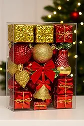 Kit de Enfeites de Natal 60 Enfeites + Pisca LED – Bolas, Caixinhas, Laços e Sinos - SHACK